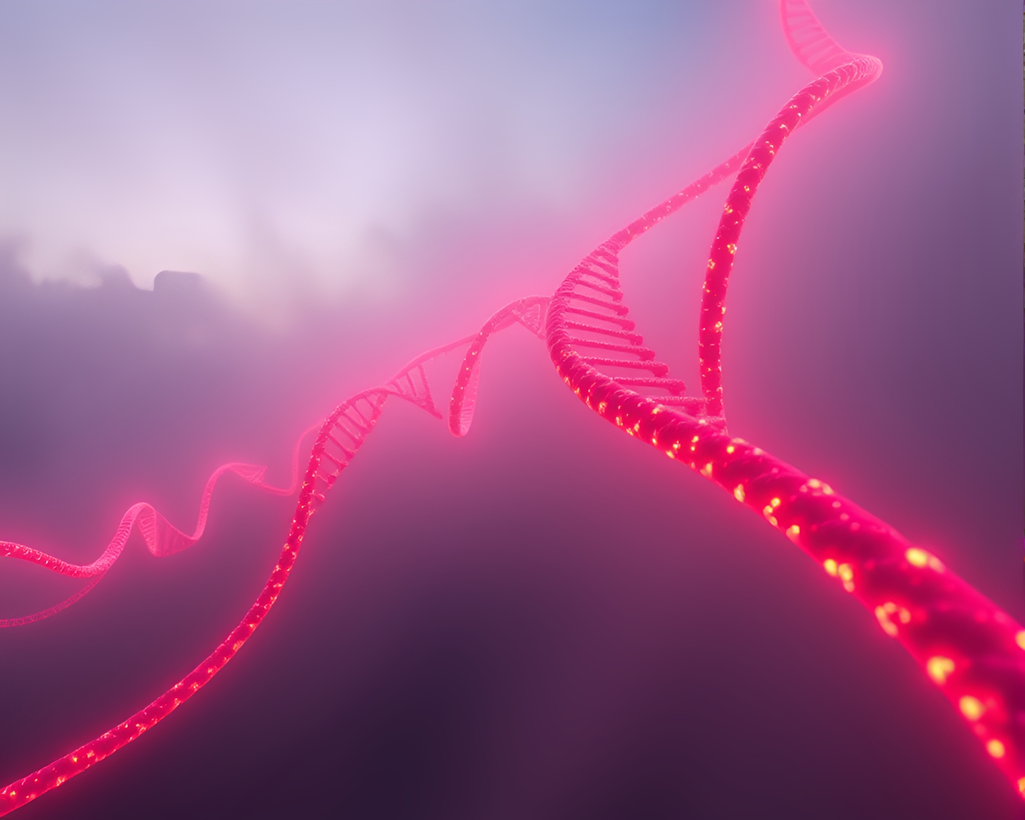DNA Helix Swaying through Foggy Stereograph – free AI stock image