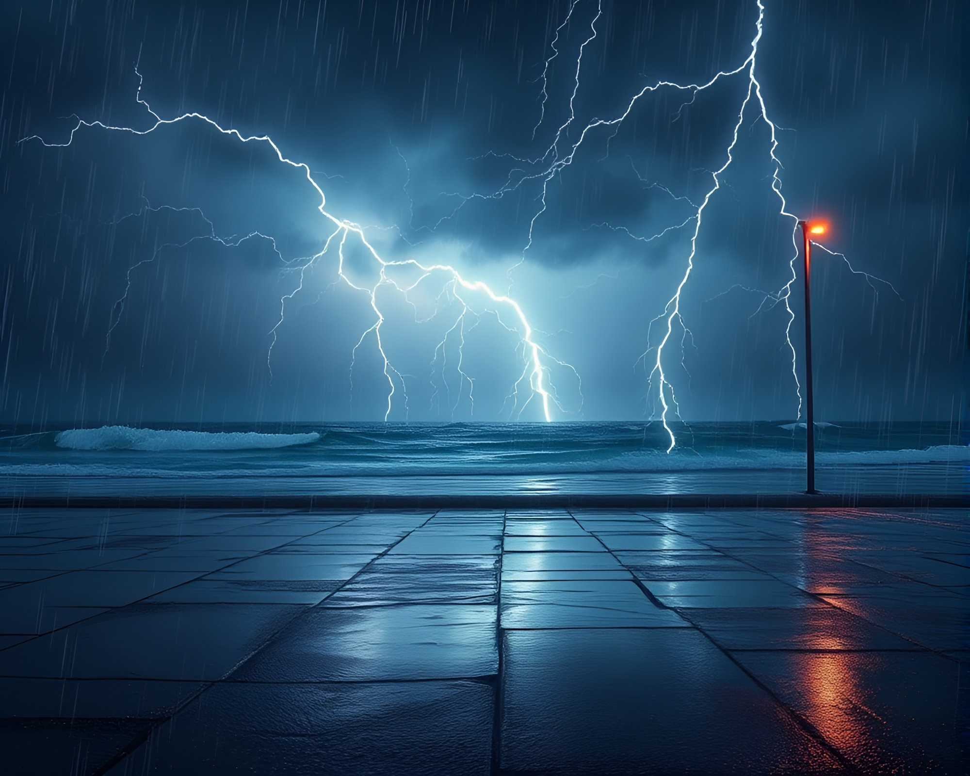 Thunderstorm Wireframe Ocean Retro Scanlines Composition – free AI stock image