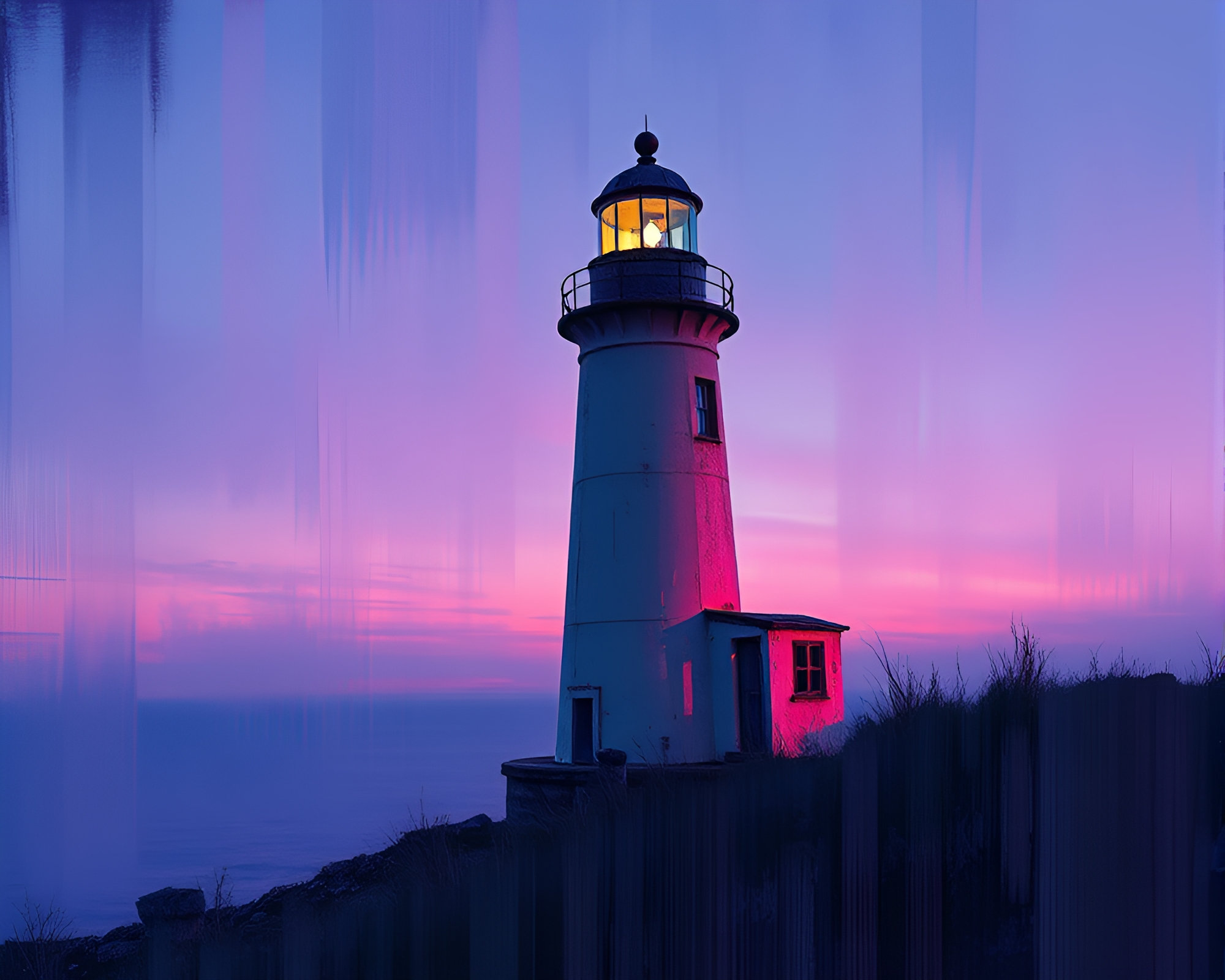 Prism Refracted Twilight: Abandoned Lighthouse Impasto Scene – free AI stock image