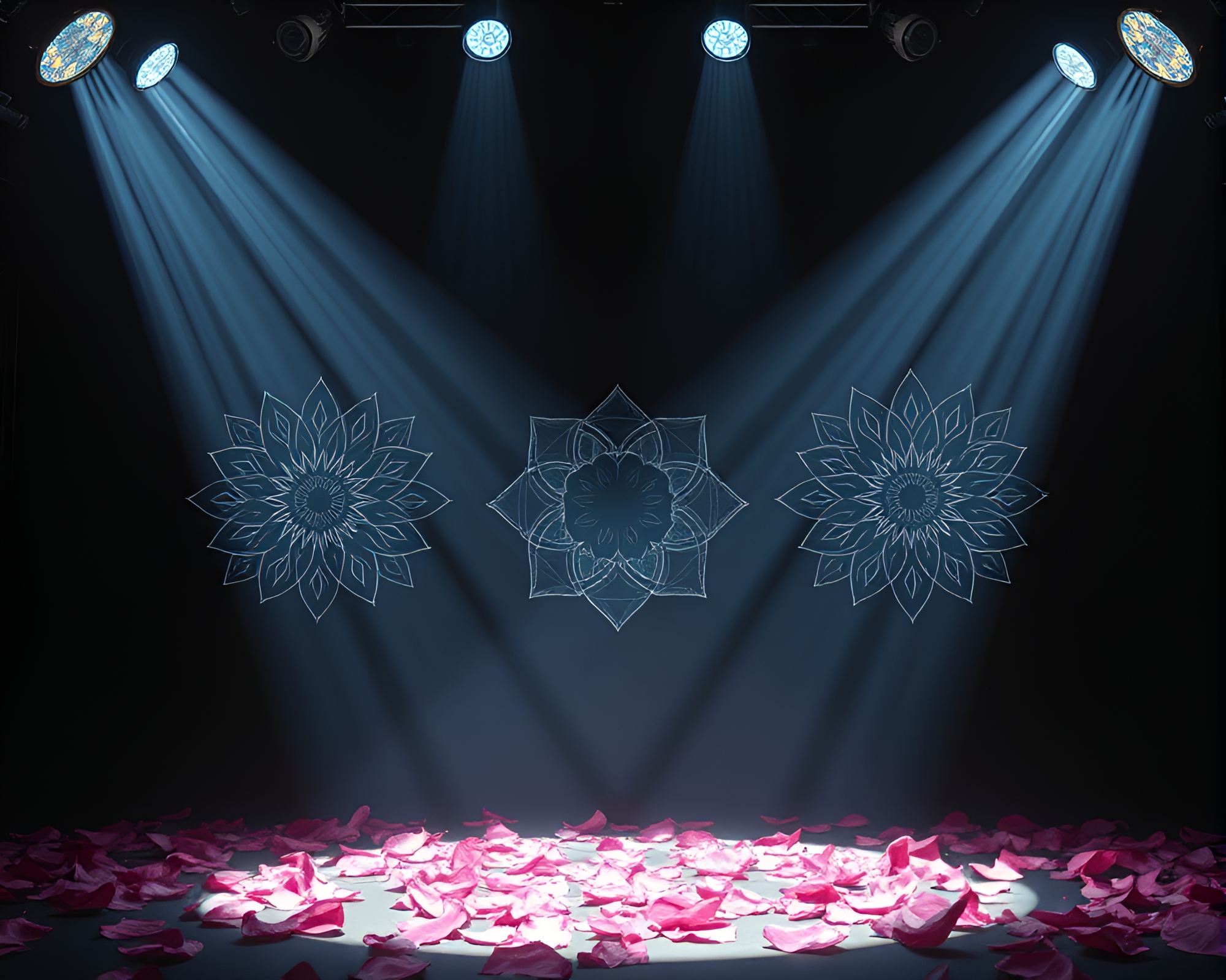 Enchanting Alchemical Symbols: Photorealistic Flower Petals Spotlight – free AI stock image
