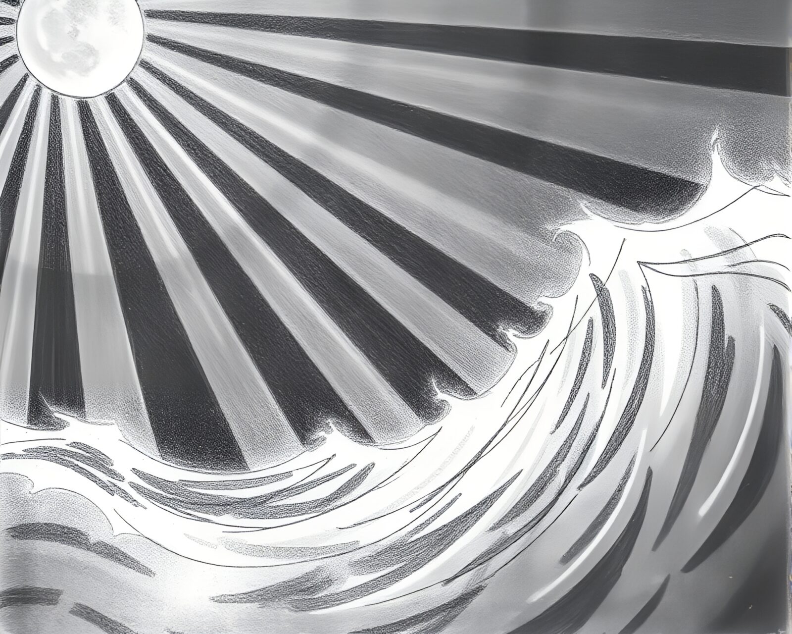 Close-up charcoal sketch of intricate retro wave grid pattern