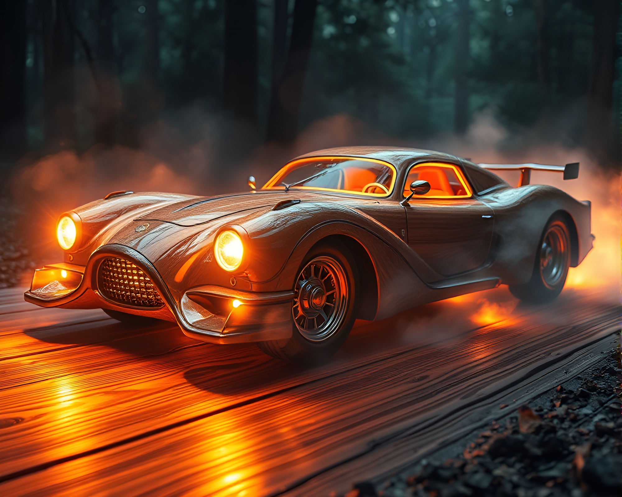 Hover Car Sorcery Glow on Wood Grains – free AI stock image