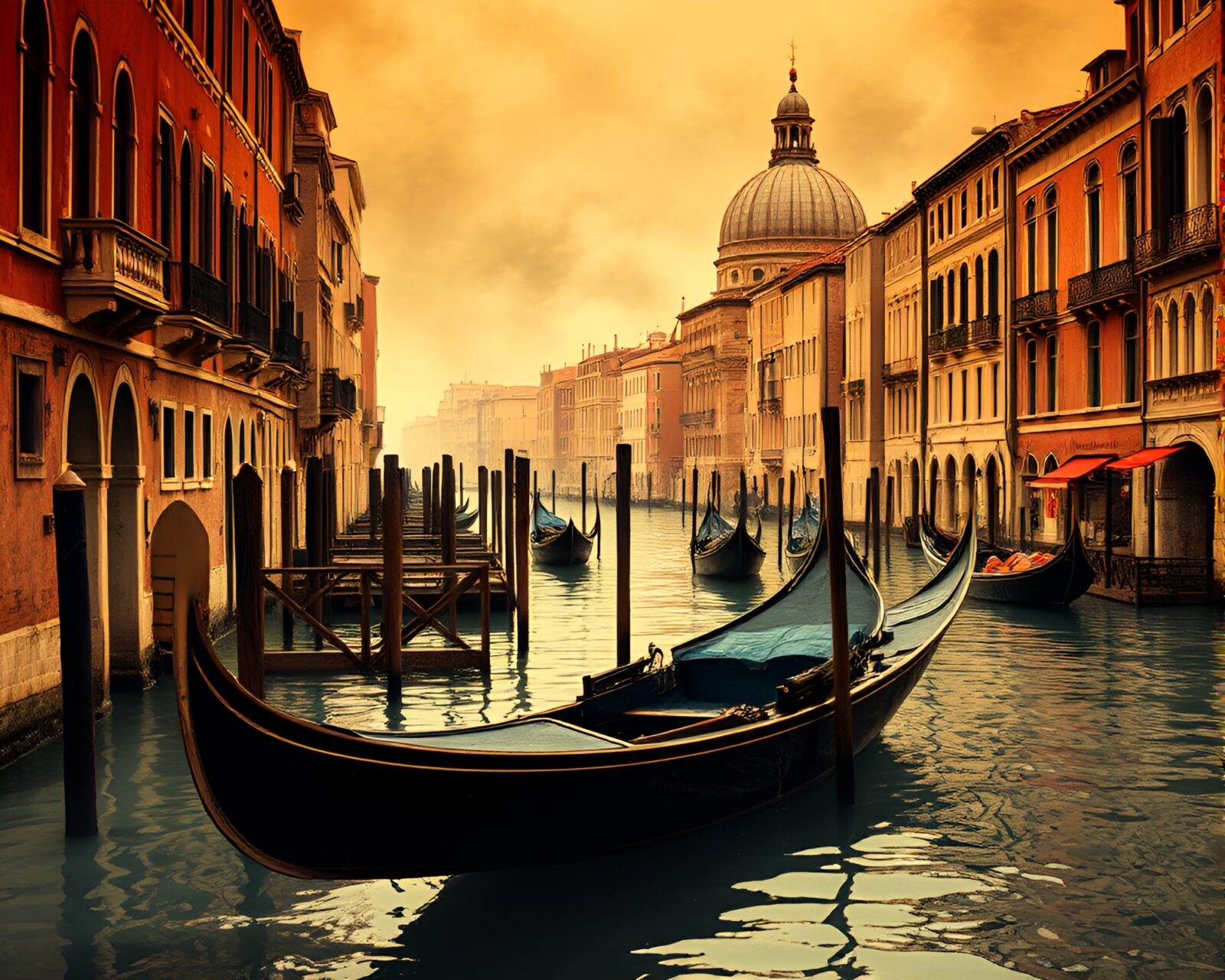 Digital noise composition of Venetian gondola in volcanic hues