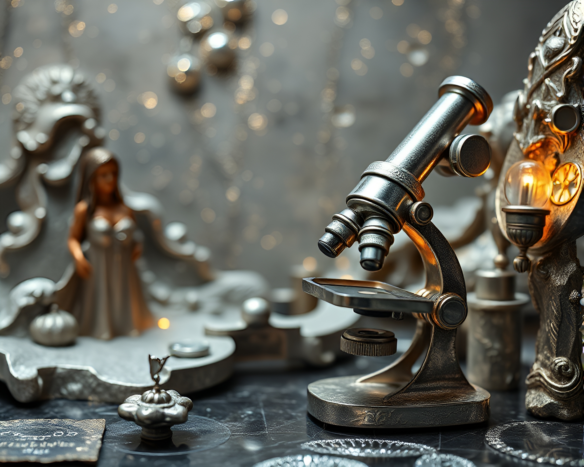 Ethereal Microscopic Utopia With Silver Leaf Details – free AI stock image