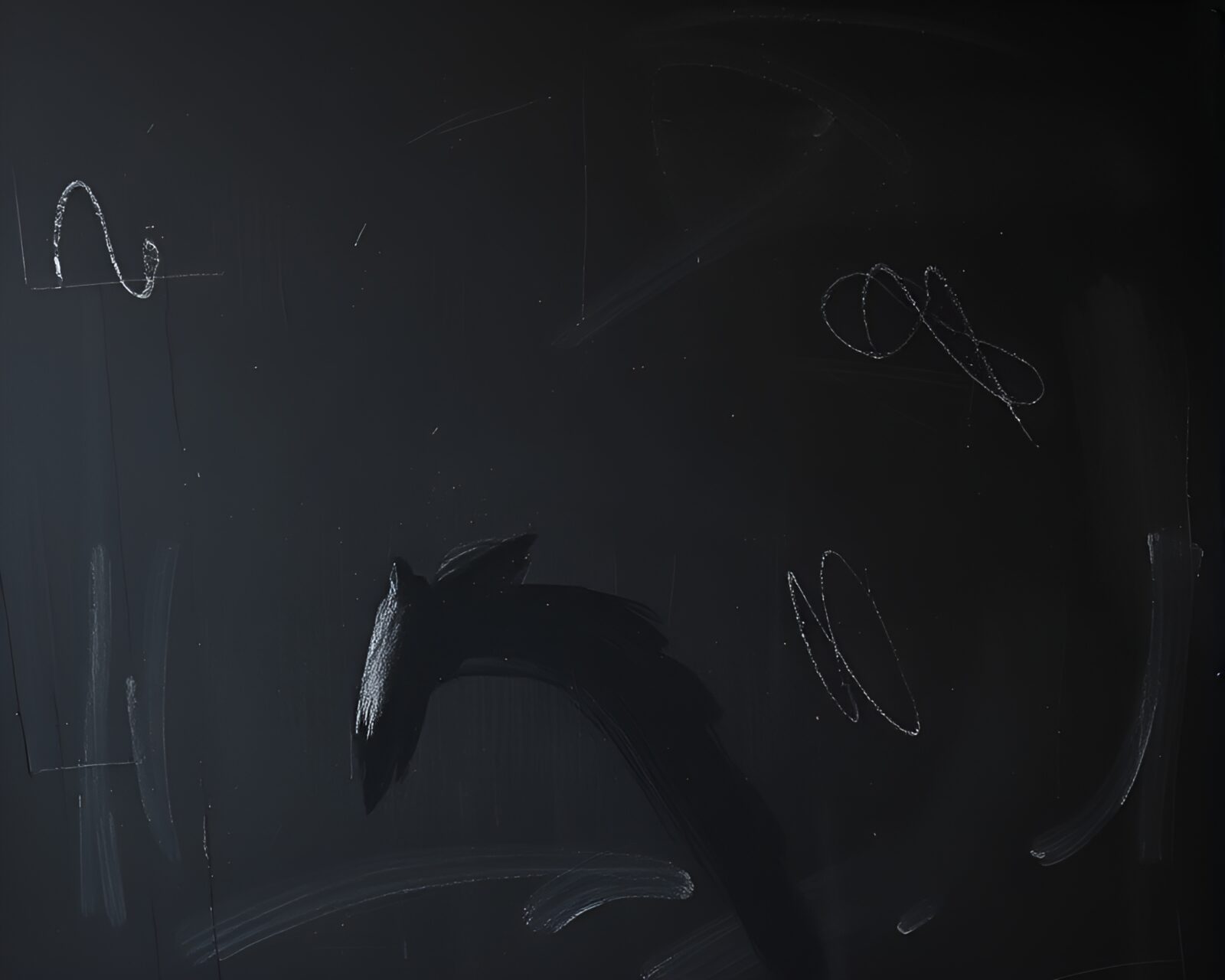 Astral projection scene on a smudged chalkboard in dim light