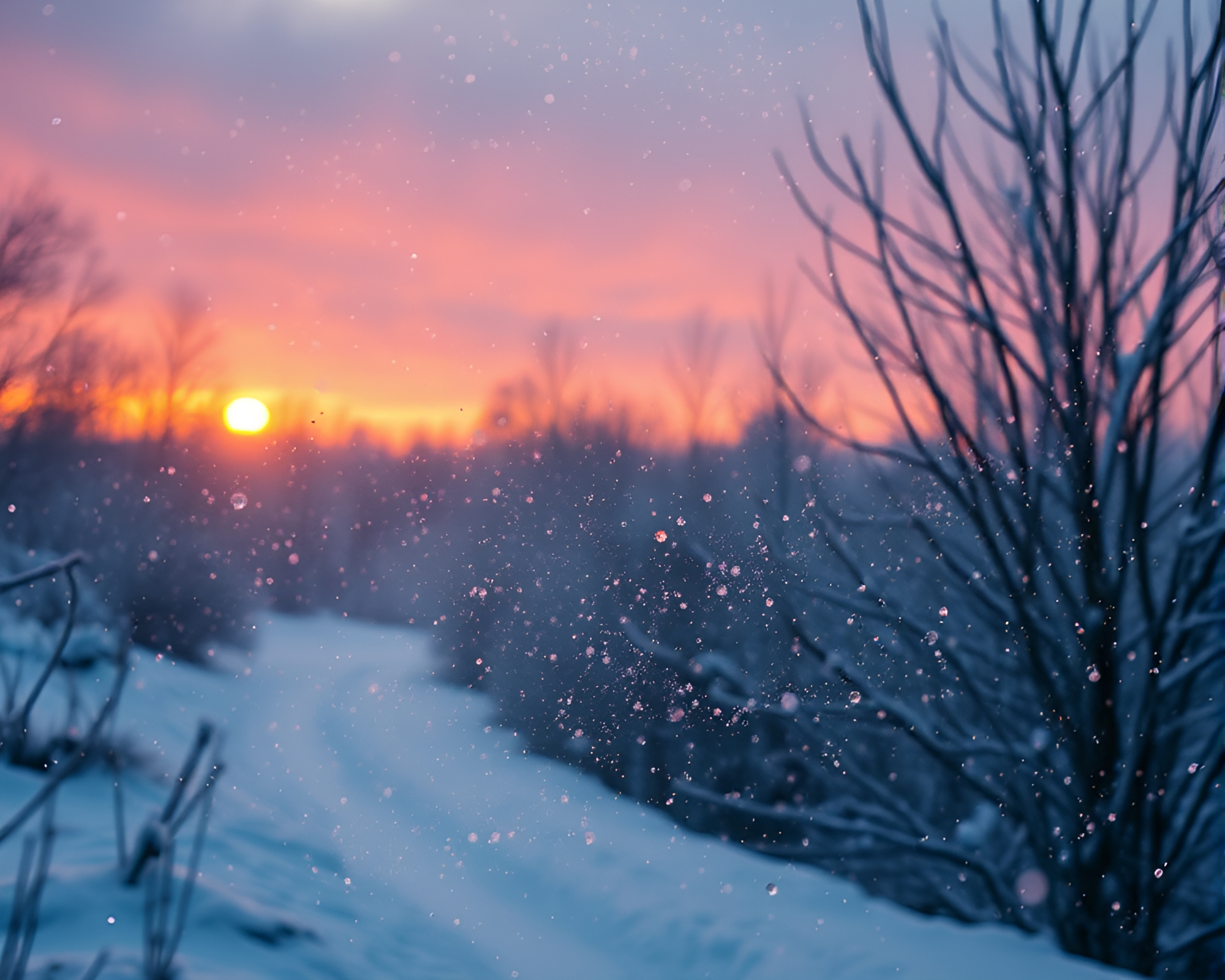 Winter Wonderland Dust Particles Afternoon Glow – free AI stock image