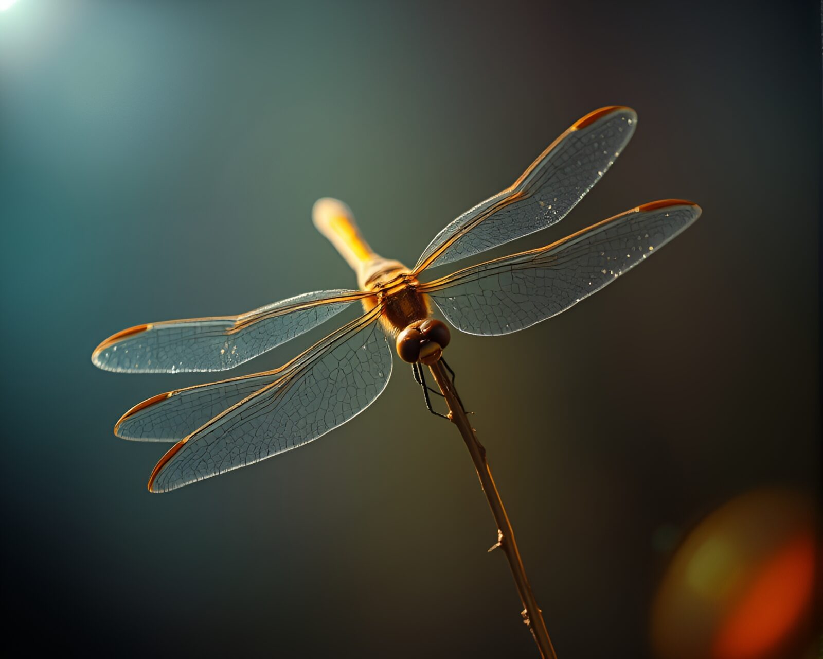 Mystical dragonfly under a dramatic spotlight from above