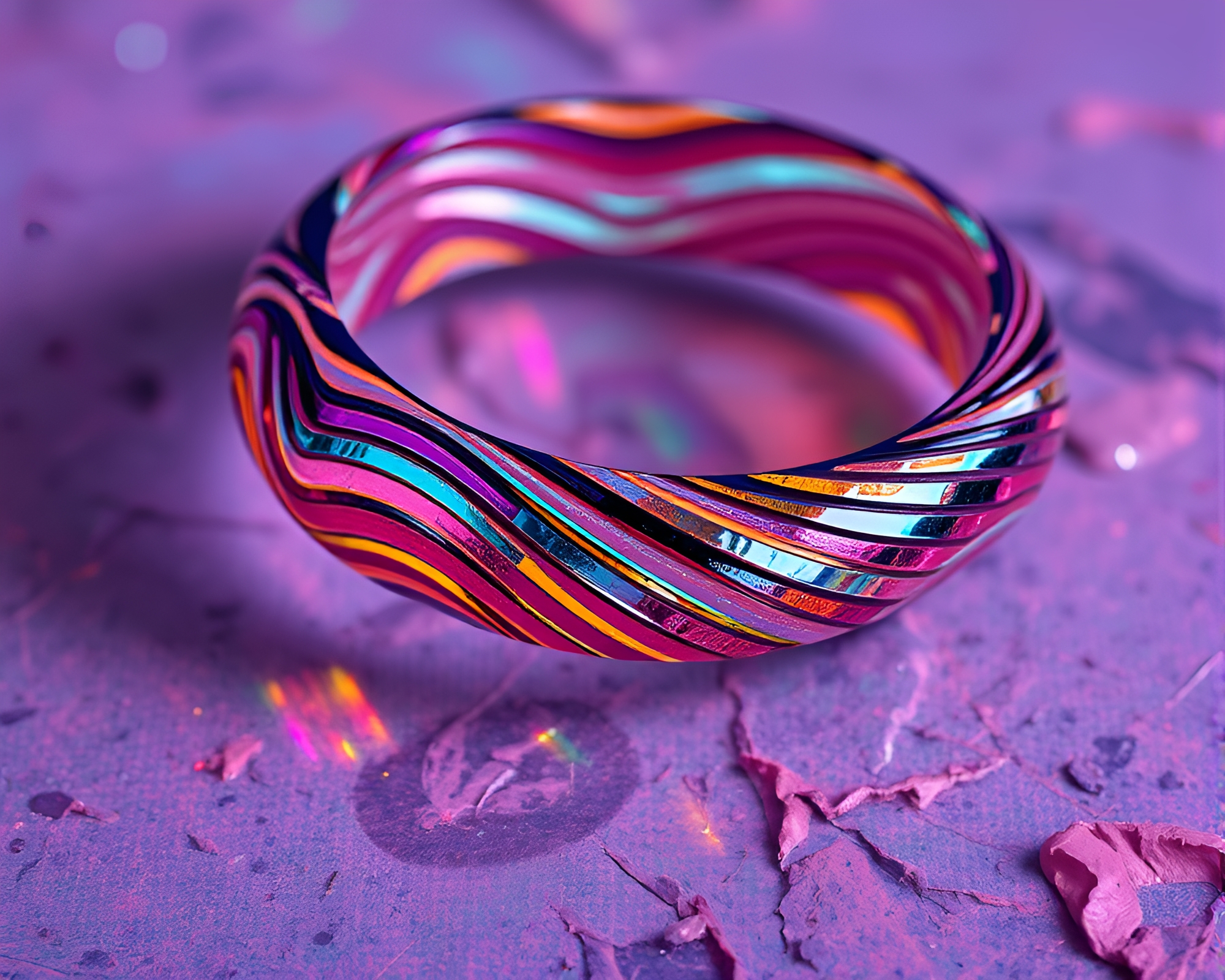 Vaporwave Bracelet Fantasy with Surreal Oil Impasto Ridges – free AI stock image