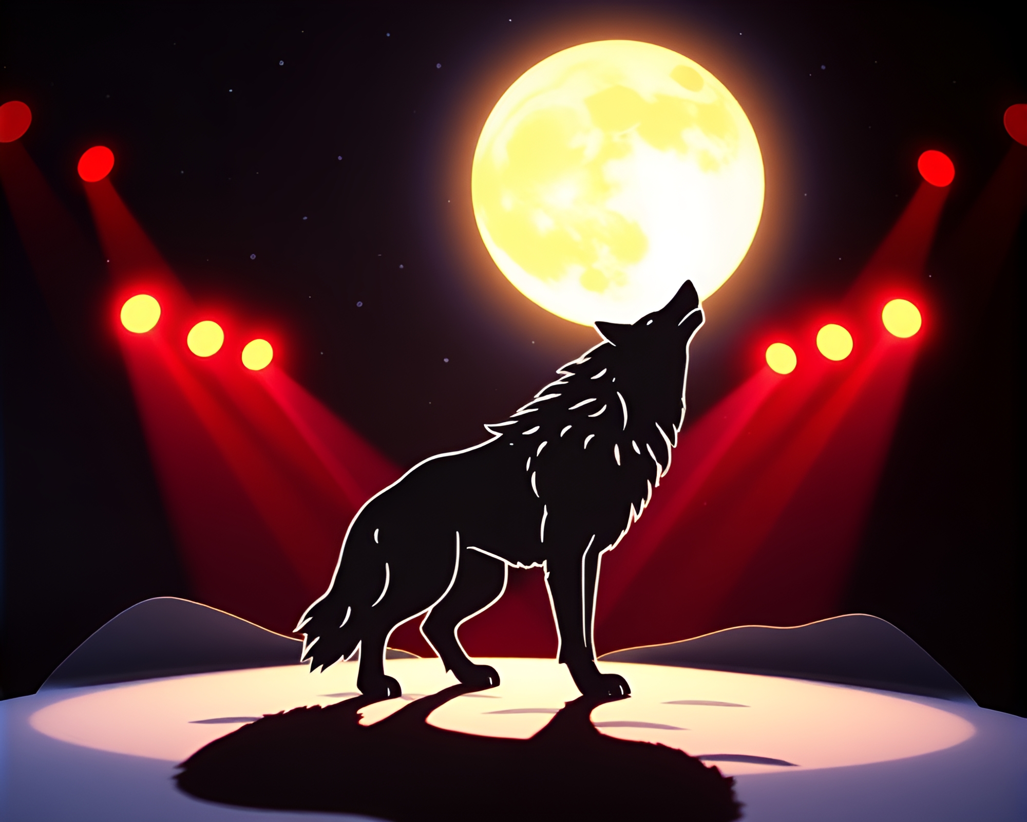Moonlit Wolf on Concert Stage in Paper Cutout Style – free AI stock image