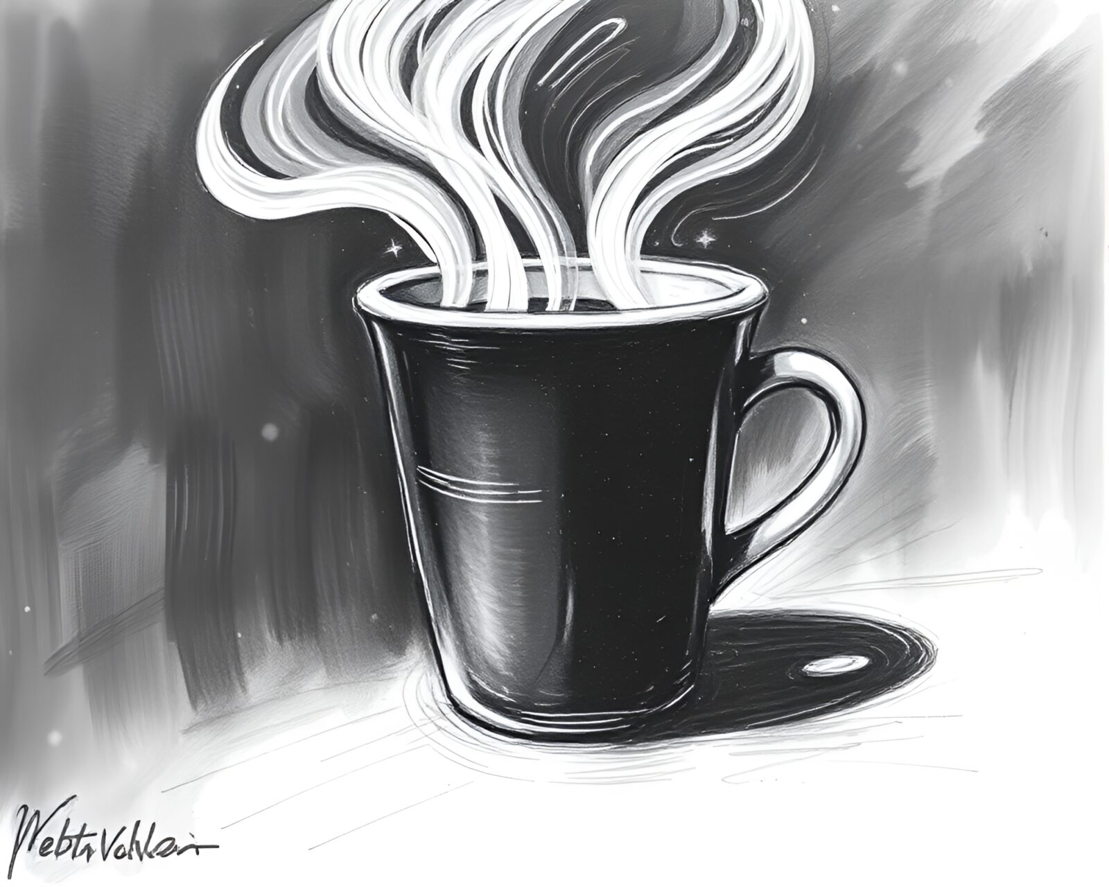 Dark, high-contrast coffee cup with motion streaks