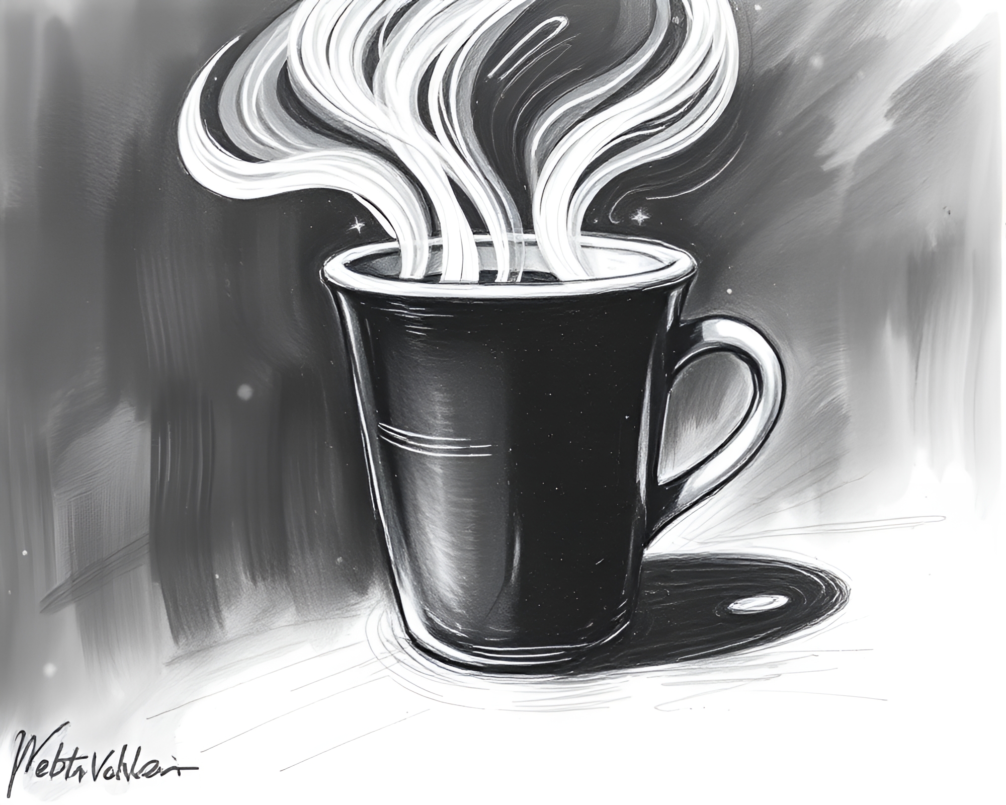 Coffee Cup in Noir Chalk Motion – free AI stock image