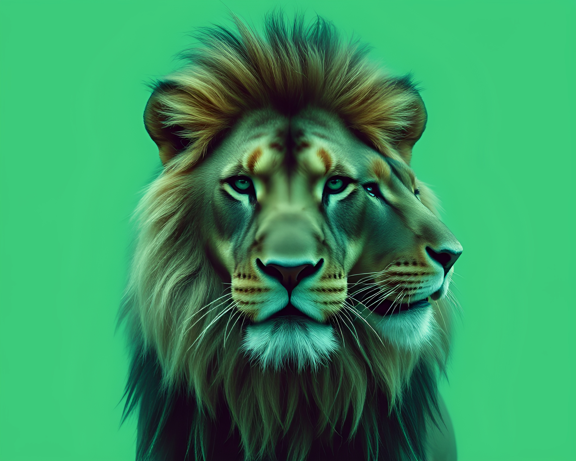 Mint Green Lion Double Exposure Divisionism Art – free AI stock image