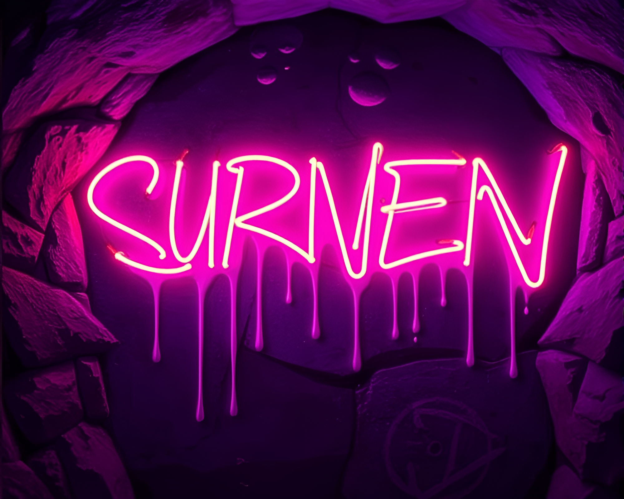 Sapphire Neon Cavern Graffiti Drips – free AI stock image