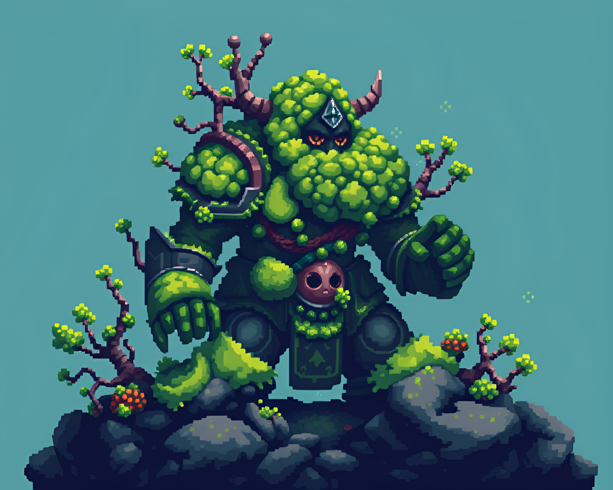 Mystical Armor Enveloped in Ocean Moss Pixel Art – free AI stock image