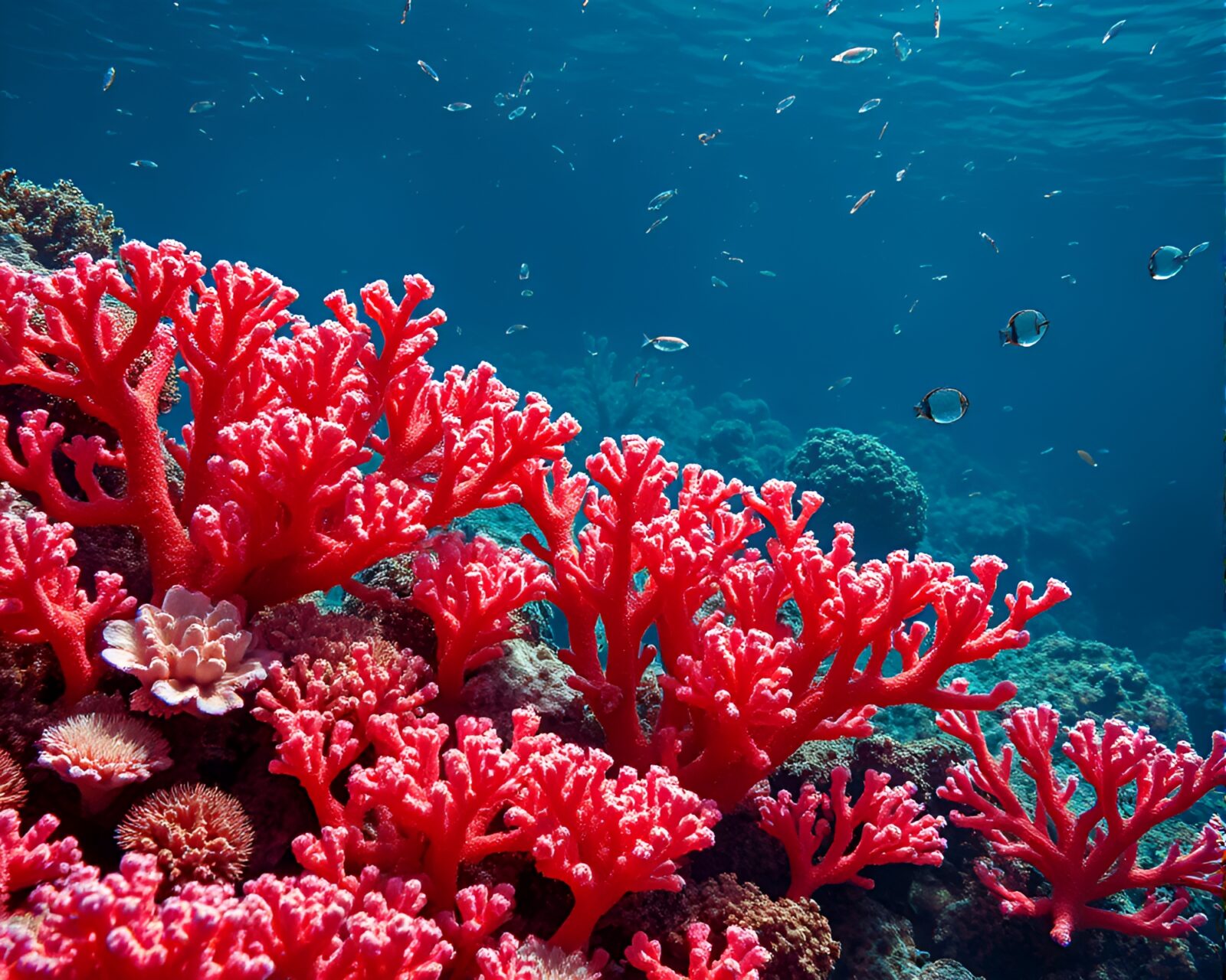 Enchanting coral reef with shimmering silver highlights