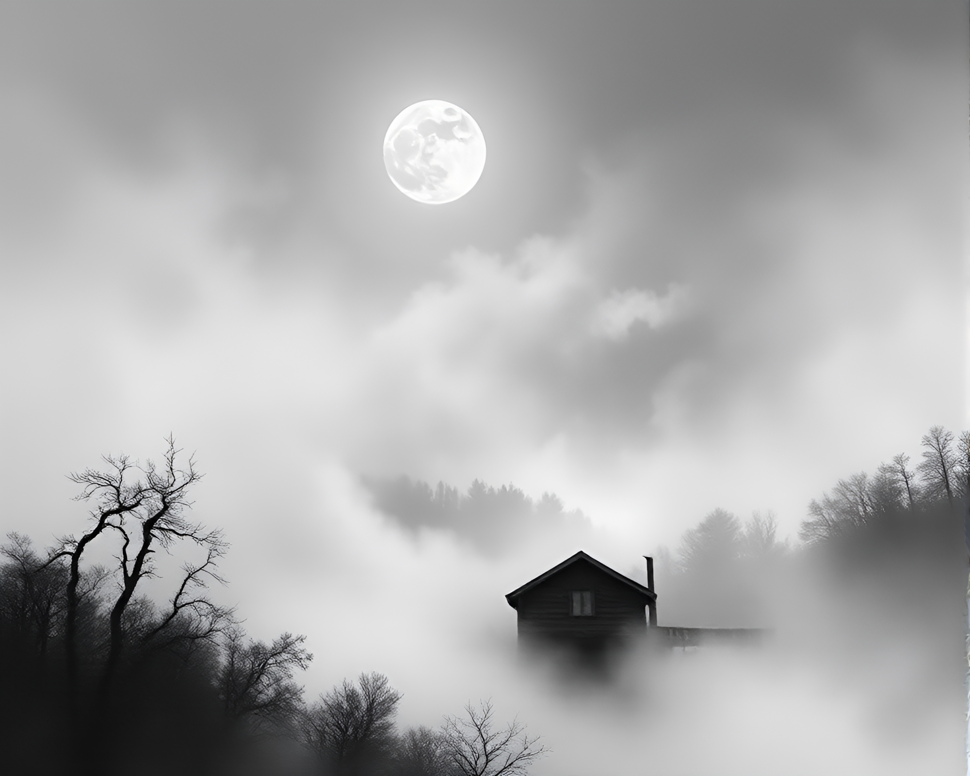 Ethereal Banshee in Engraved Foggy Landscape – free AI stock image
