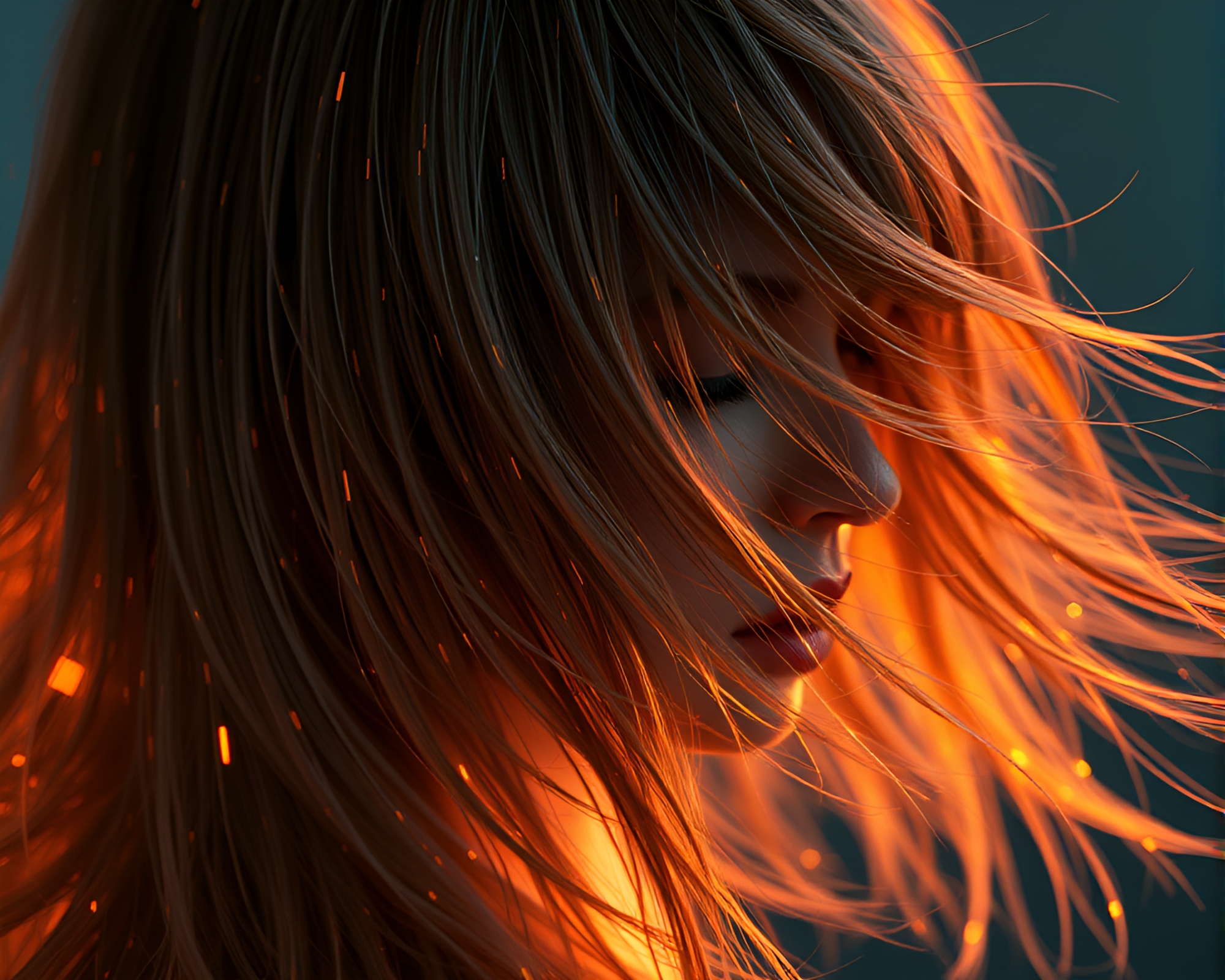 Digital Glitch Hair Simulation at Golden Hour – free AI stock image