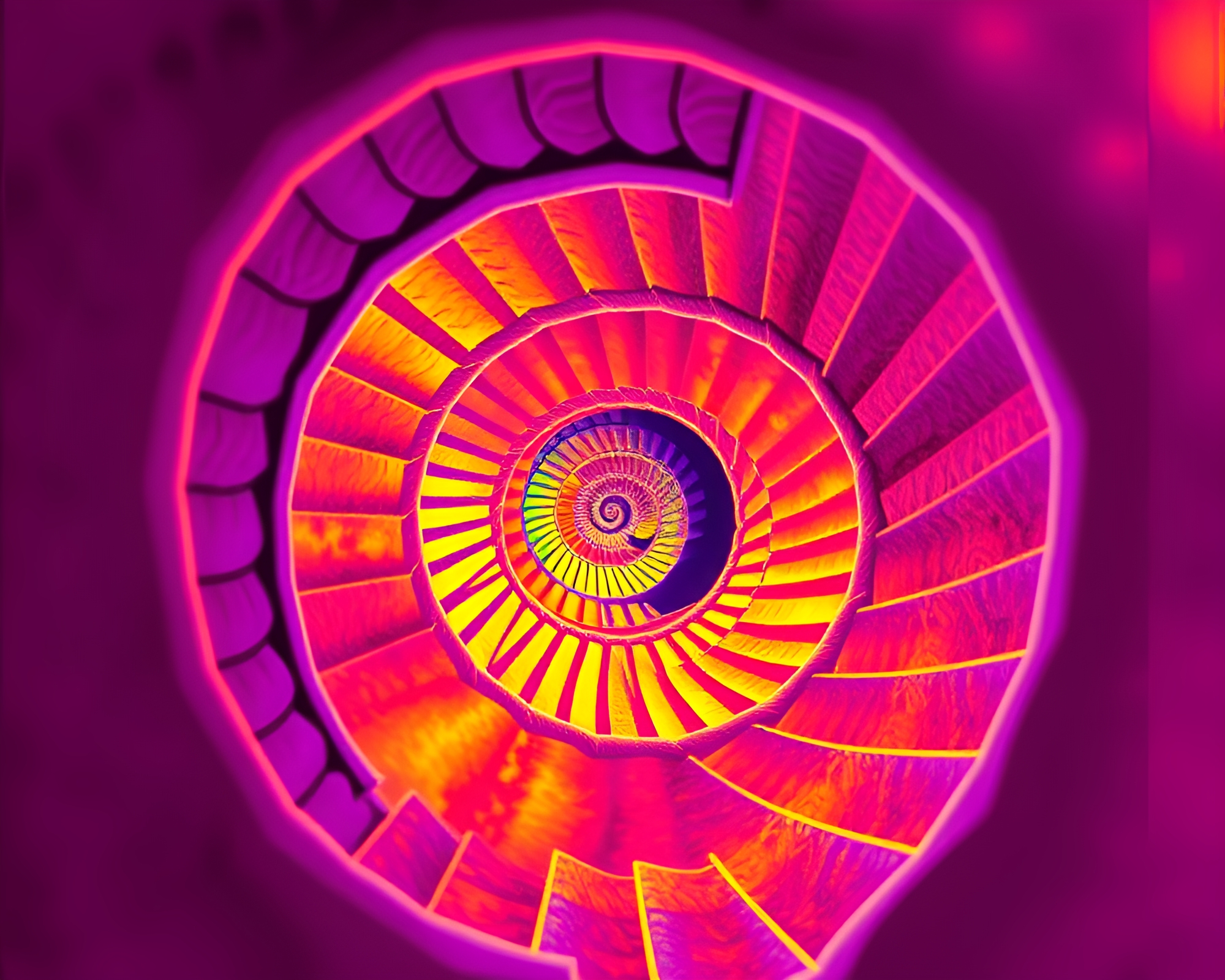 Fibonacci Spiral Escher Staircase in Thermal Vignette – free AI stock image
