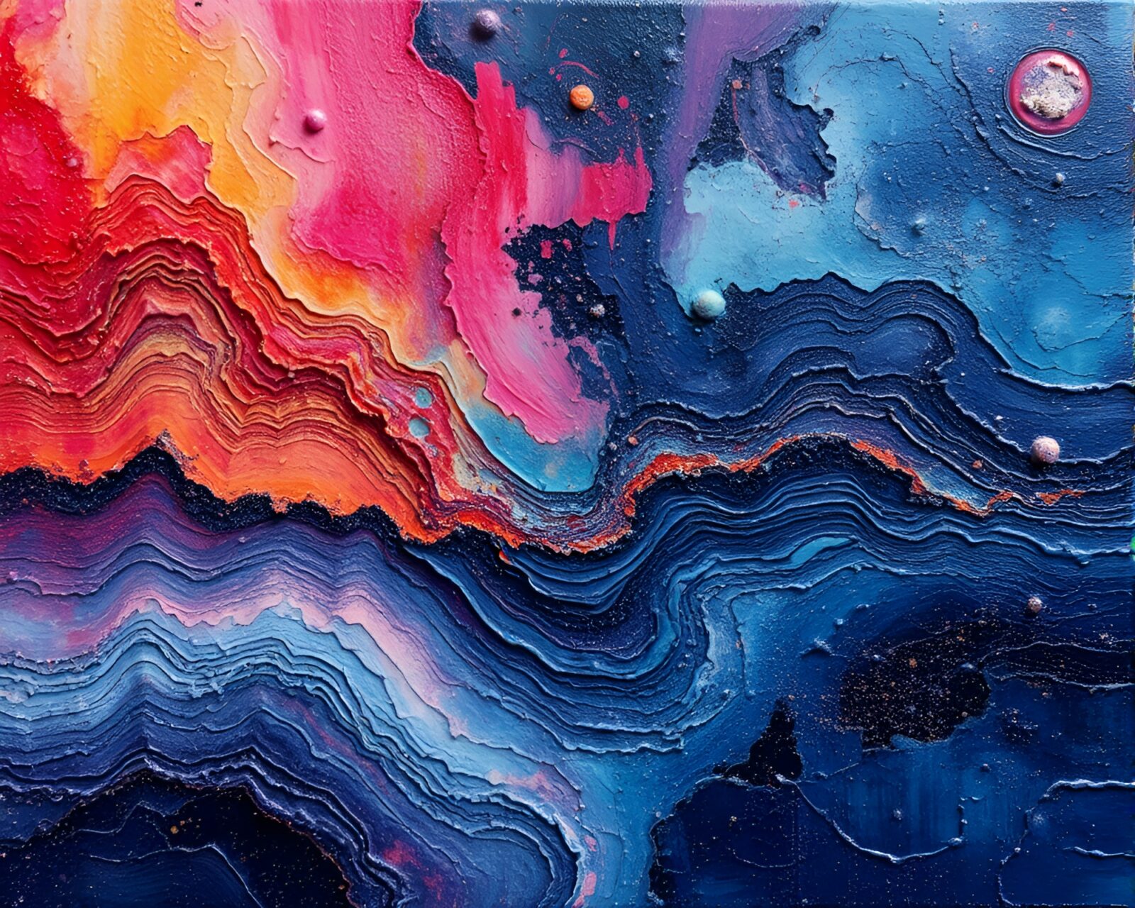 Impasto ridges swirl in cosmic data visualization style