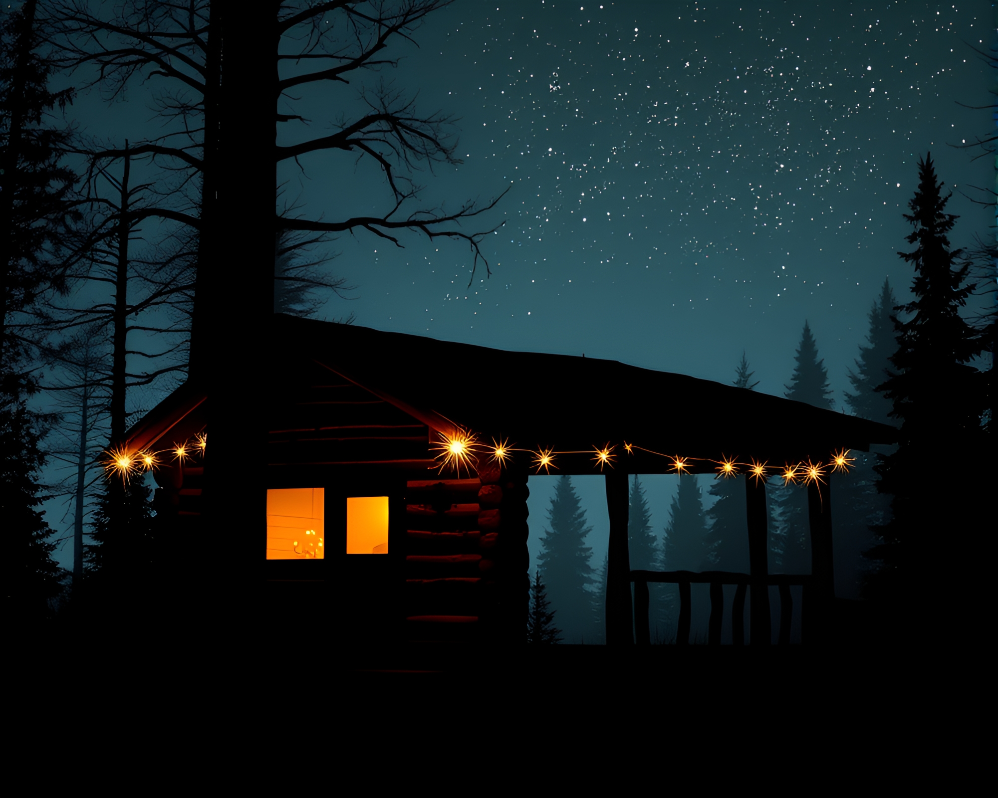 Rustic Cabin Silhouette: Pop Art Dream – free AI stock image