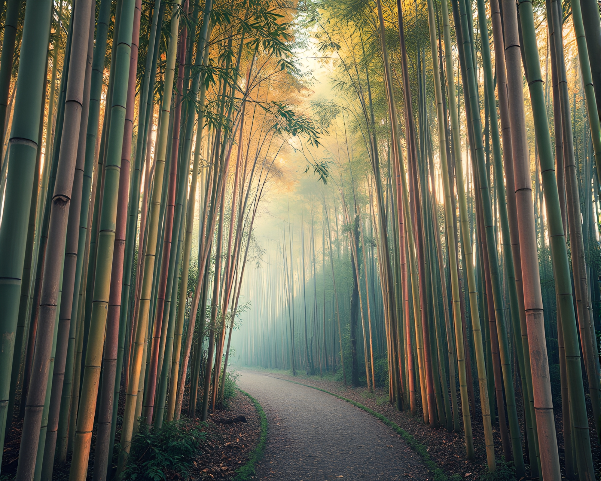 Bamboo Grove in Utopian Pastel Planetscape – free AI stock image