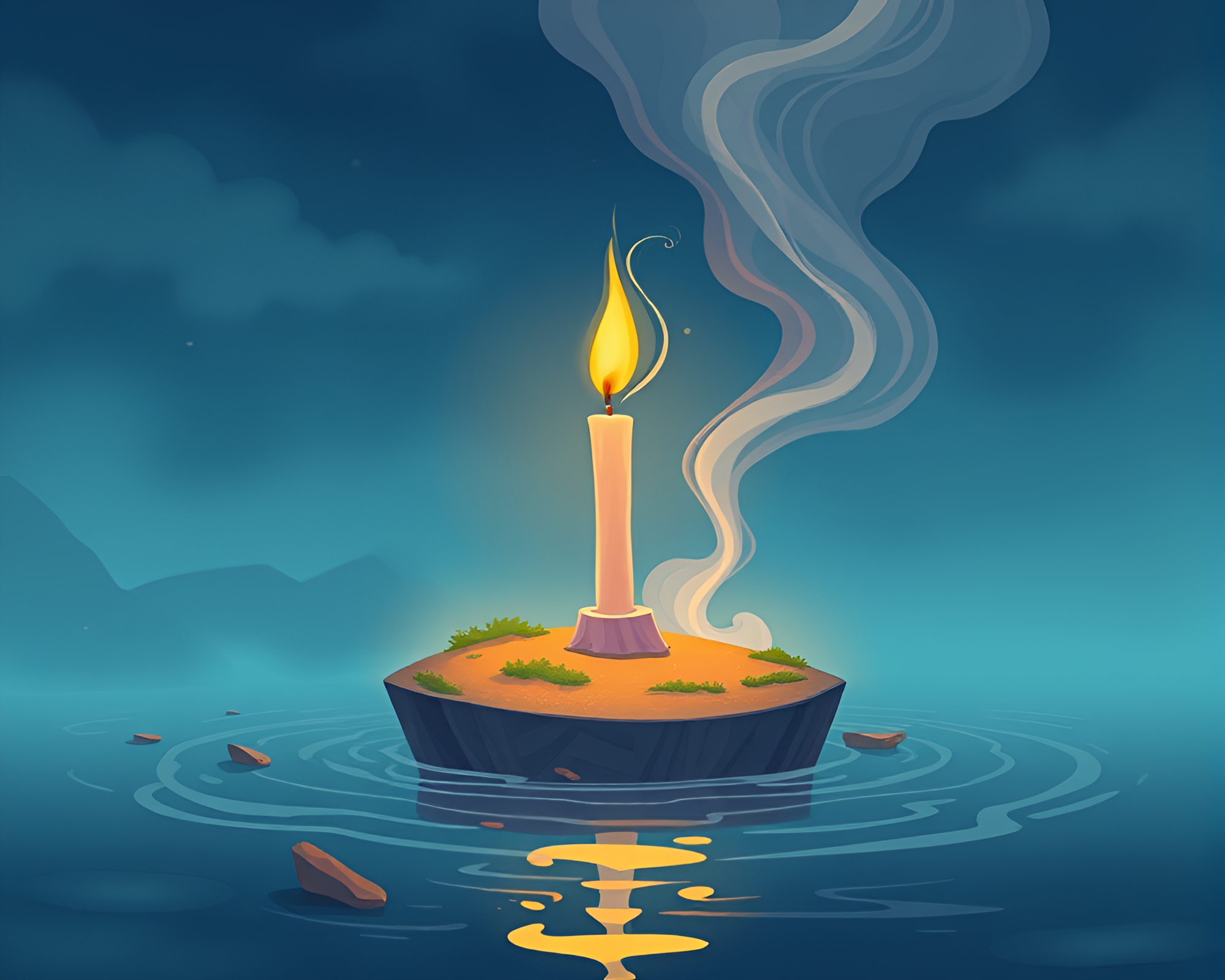 Candle Smoke on Floating Island: Cartoon Wonder – free AI stock image
