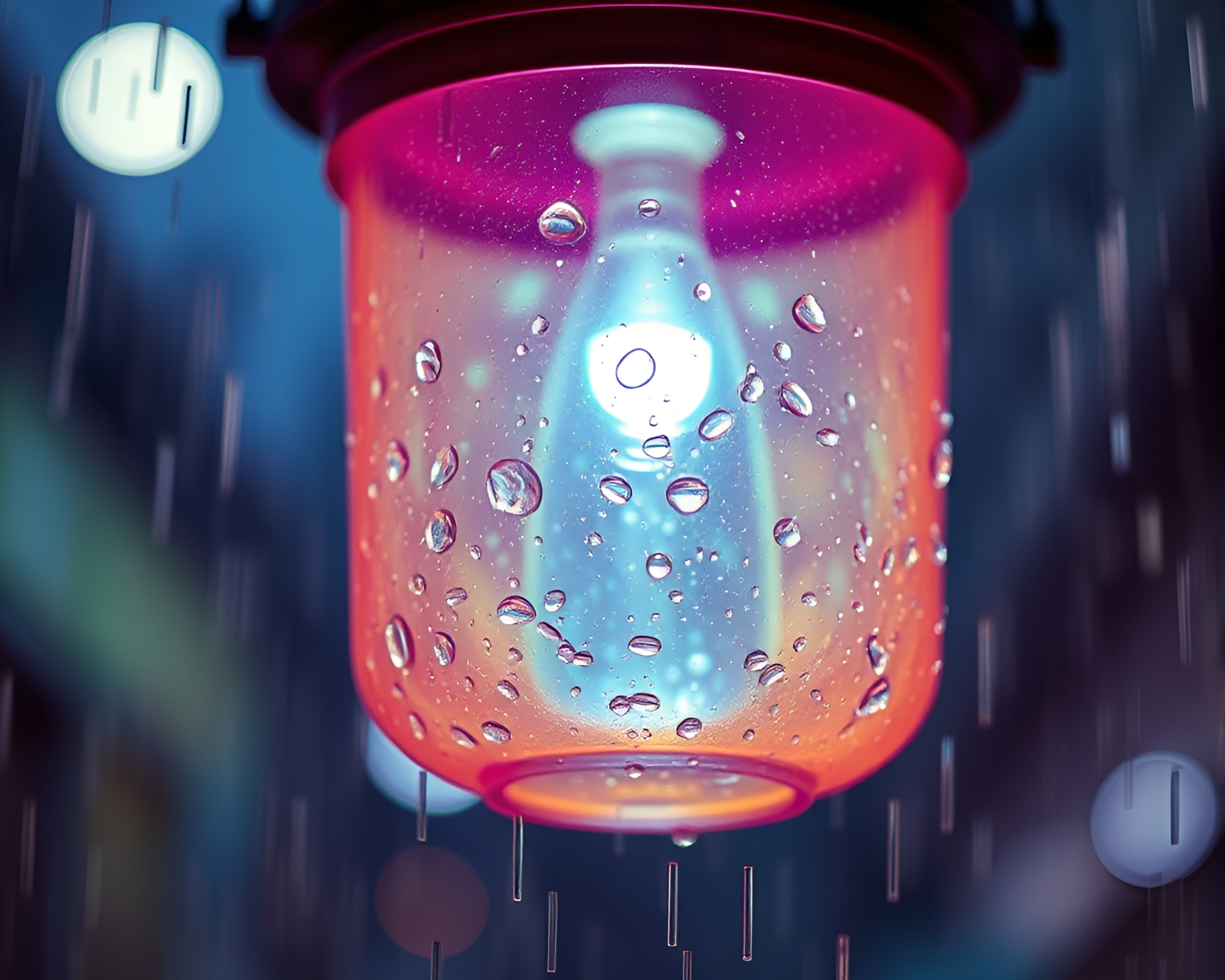 Rain Droplets on Oil Lantern in Thermal Imagery – free AI stock image