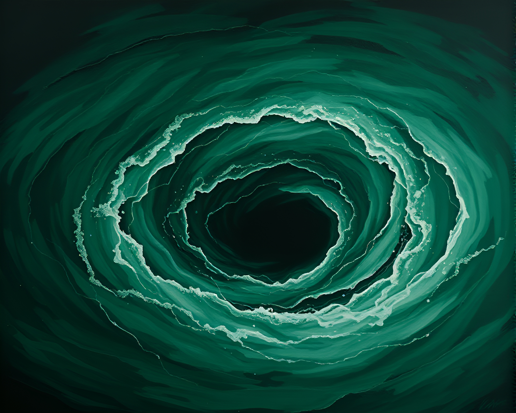 Enigmatic Water Whirlpool Dream in Monochrome Green Oil – free AI stock image