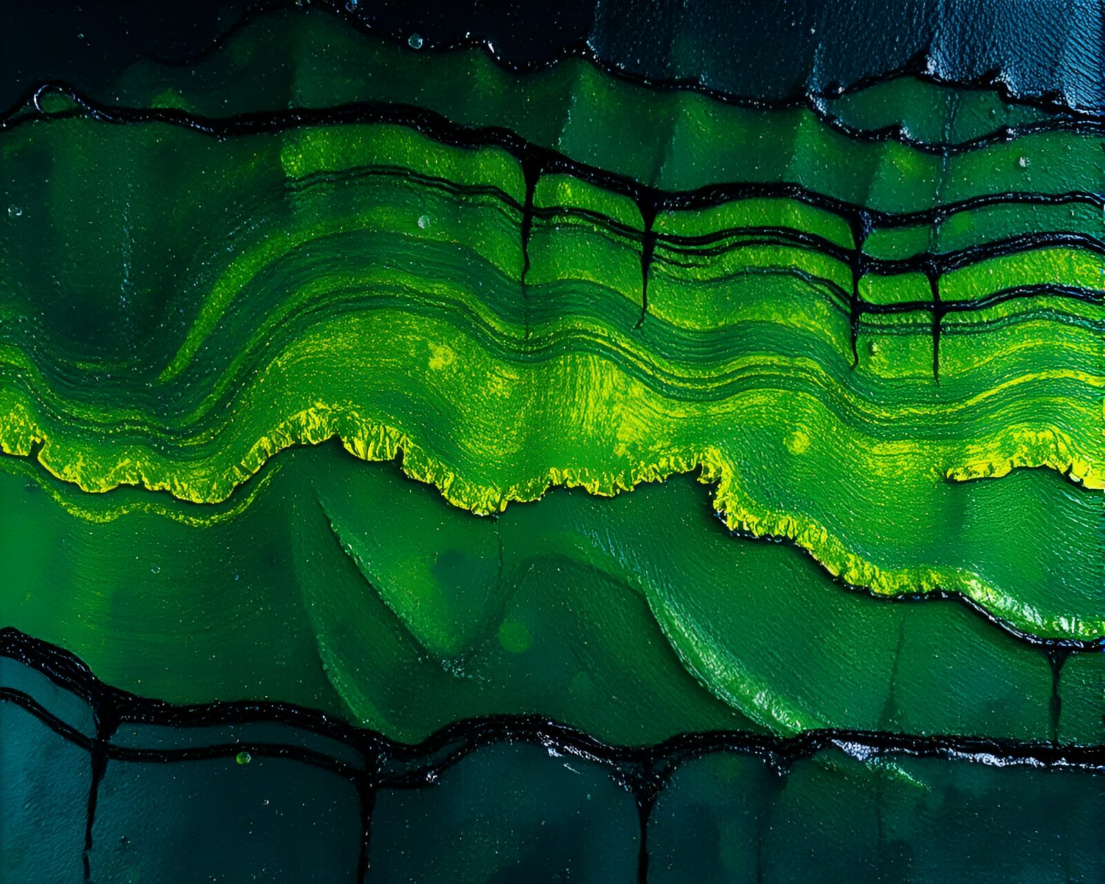 Vibrant oil impasto ridges with glowing calligraphy in cinemagraph