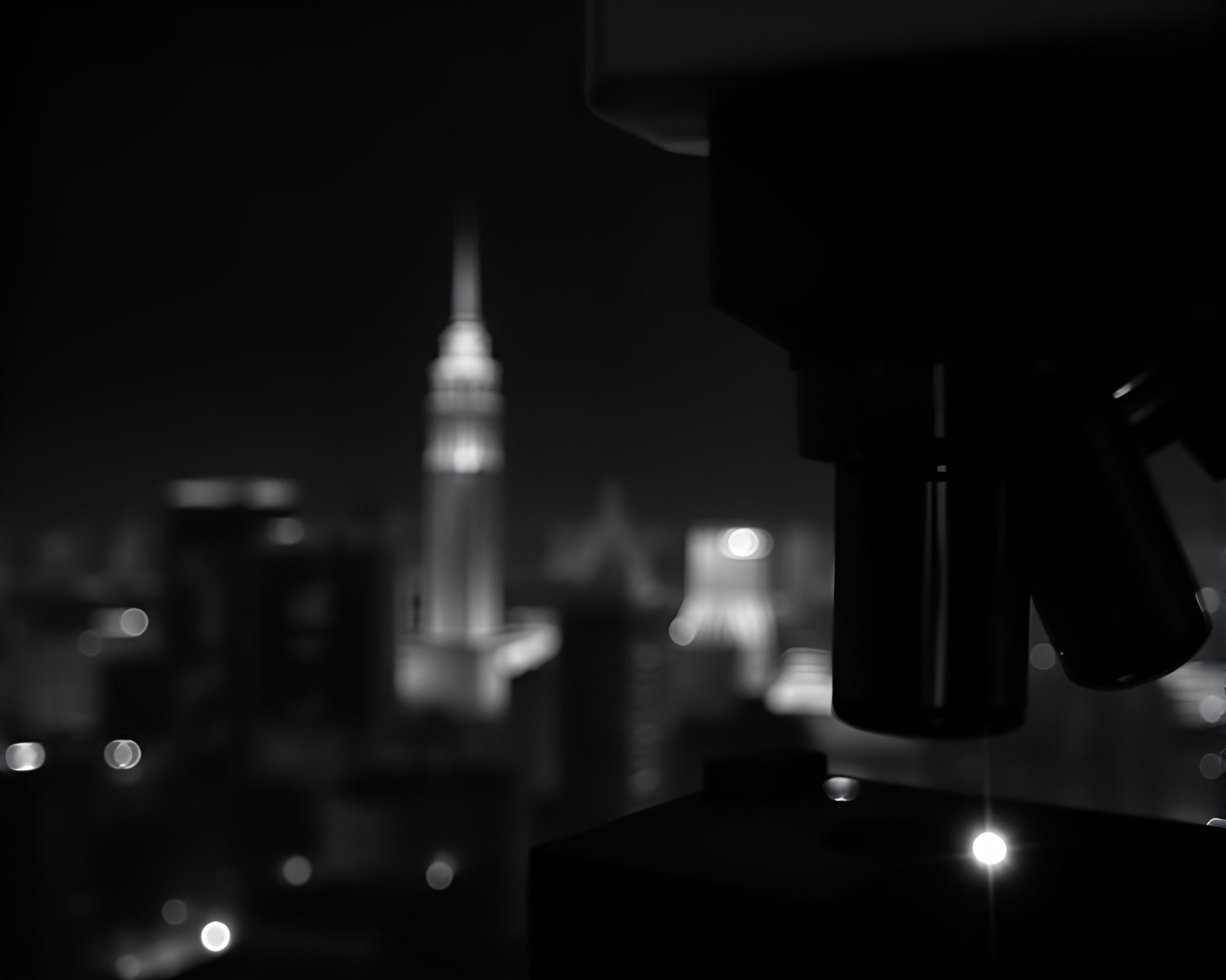 Rainbow Refraction Through Microscope in Night Cityscape – free AI stock image