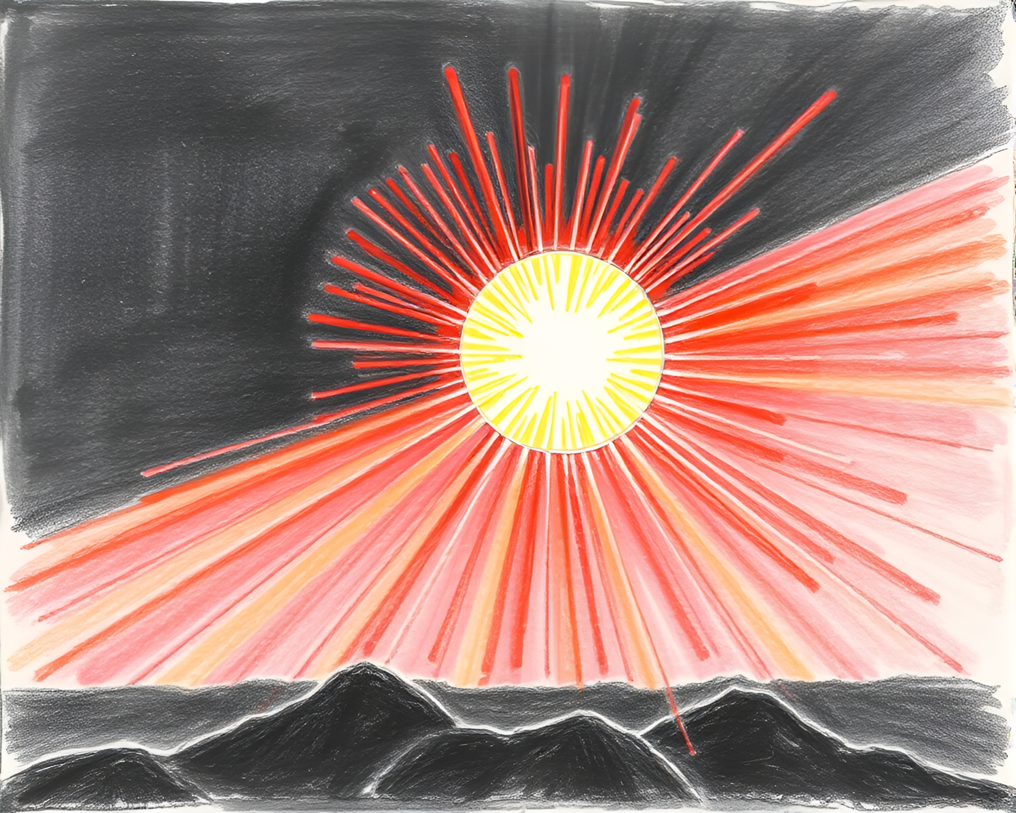 Phoenix Rising in Pixelated Sunlight Conté Drawing – free AI stock image
