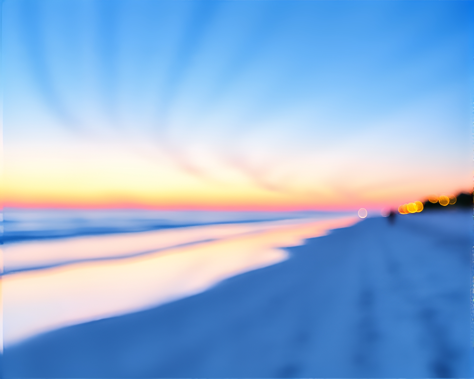 Twilight Blue Watercolor Beach Sunset Soft Focus – free AI stock image