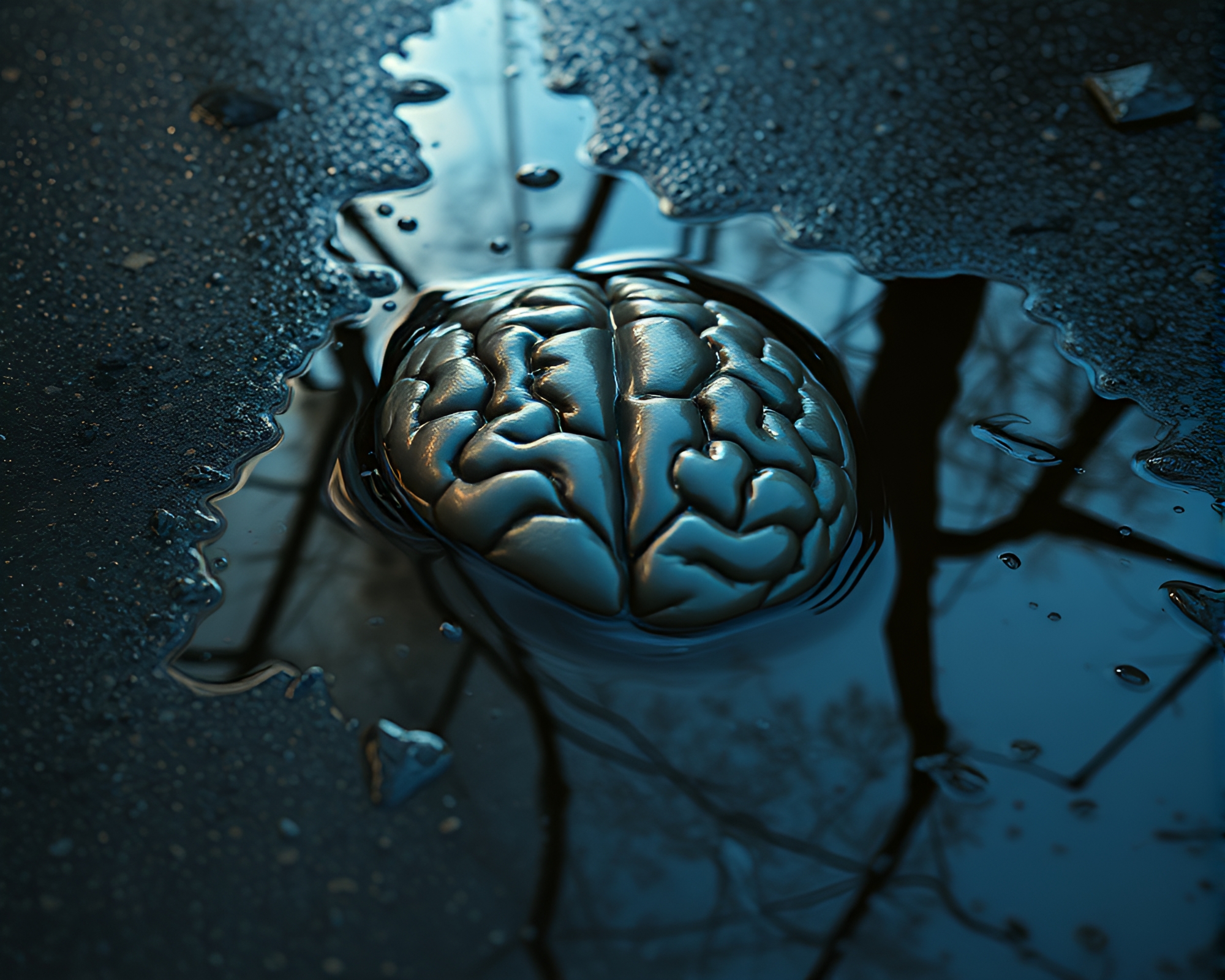 Virtual Mind Reflection in Puddle – free AI stock image