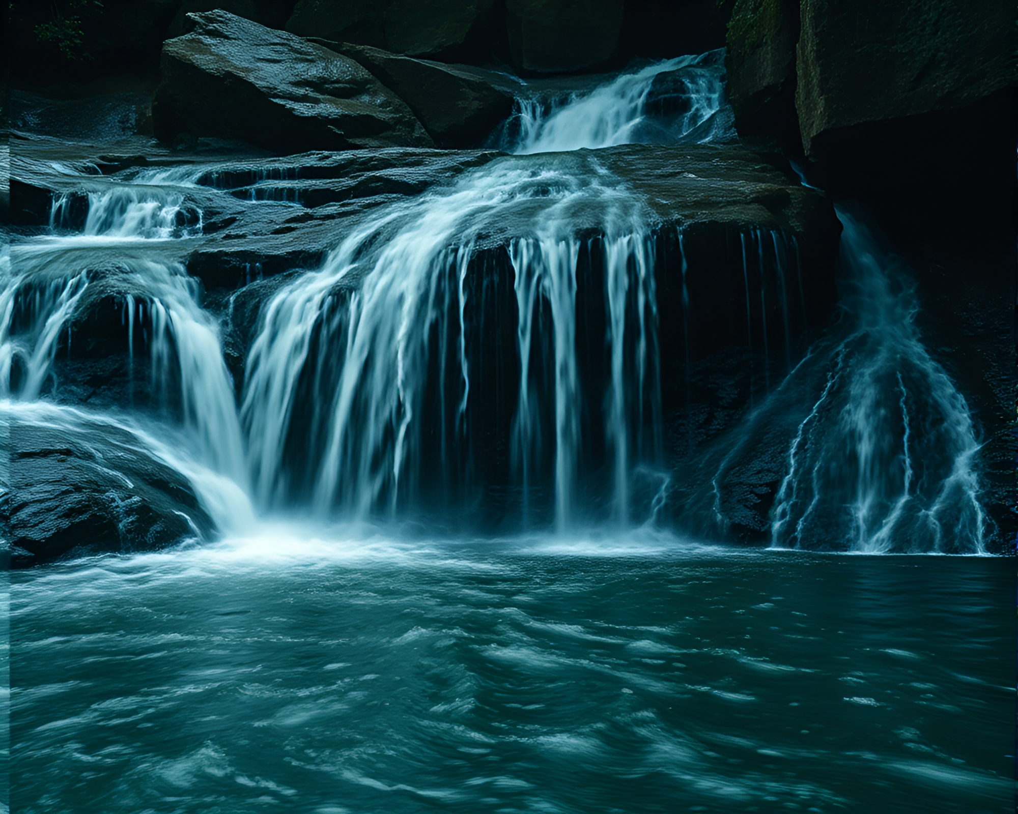 Mystical Waterfall in Checkered Calligraphy – free AI stock image