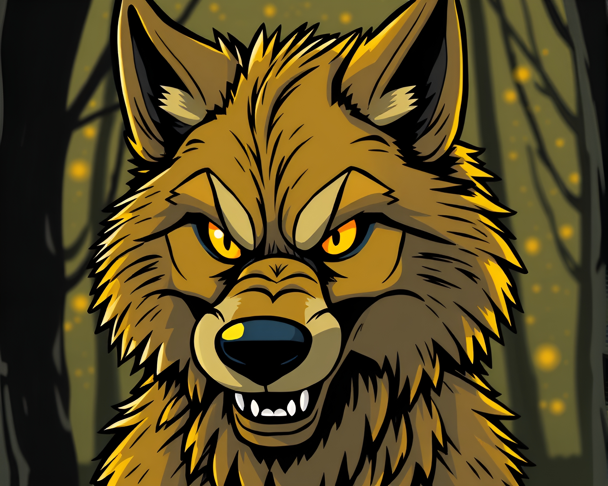 Vibrant Cartoon Werewolf Howling in Mustard Yellow Moonlight – free AI stock image