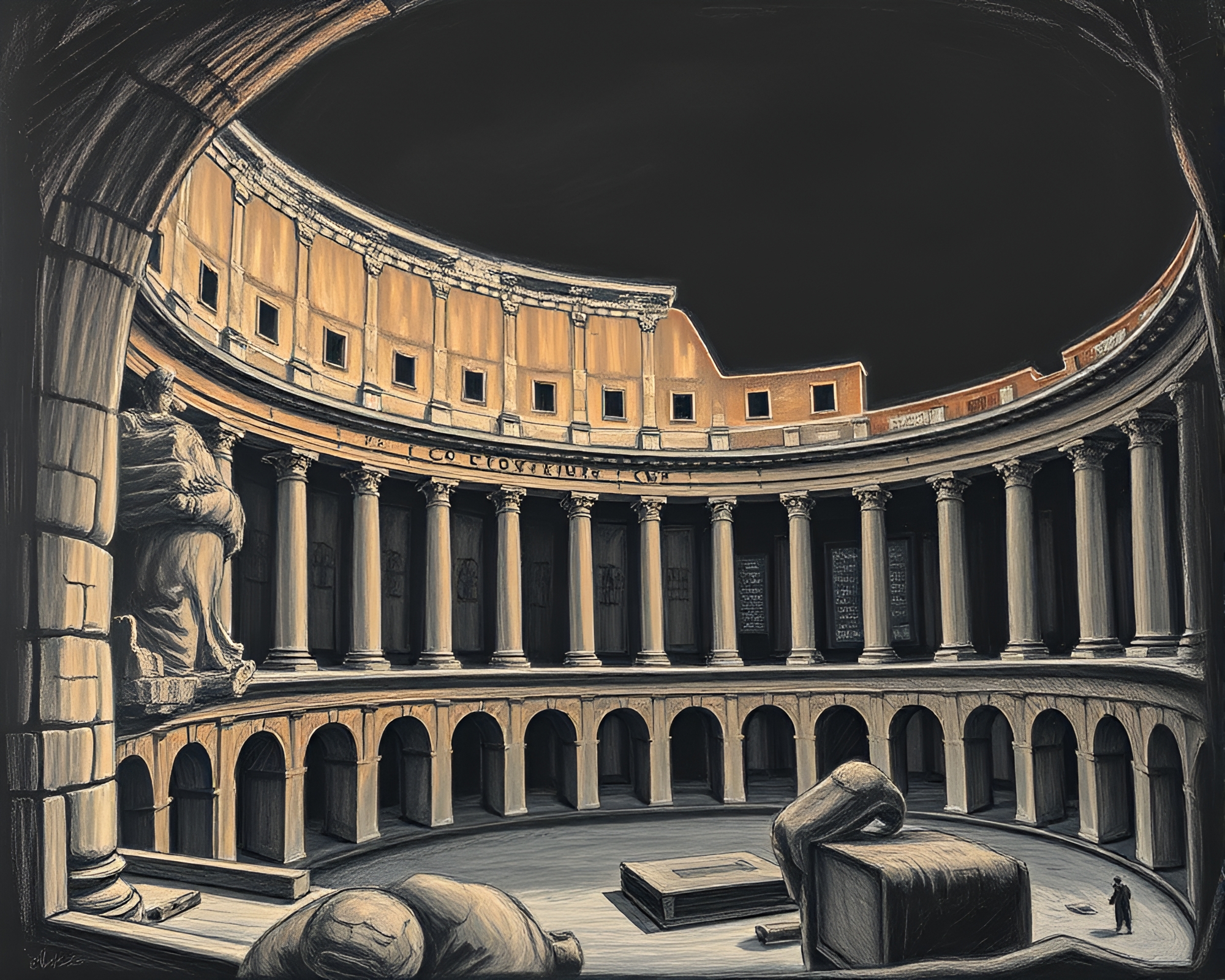 Roman Coliseum in Chalkboard Worm’s Eye View – free AI stock image