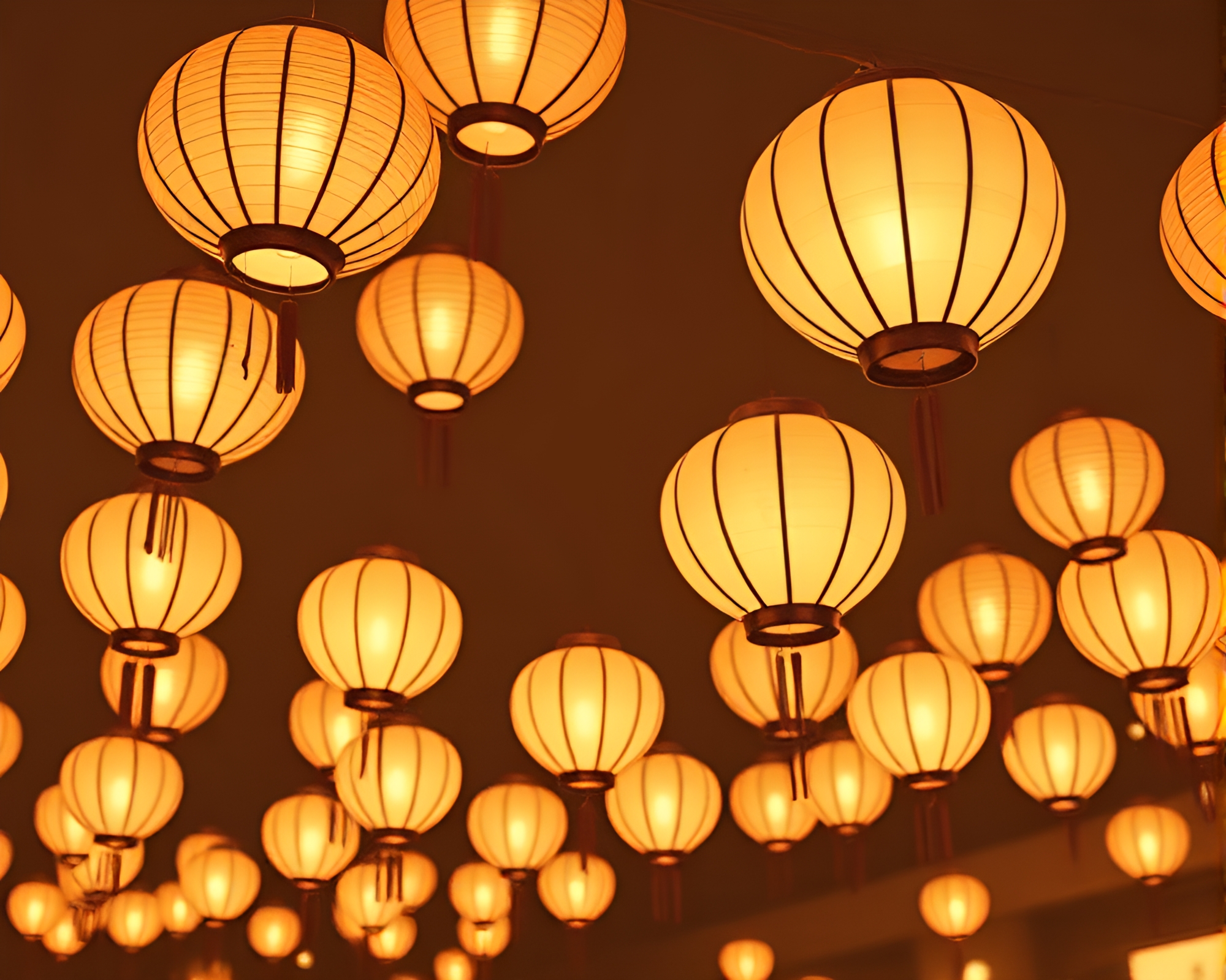 Floating Lanterns Collage in Sepia HDR Photography – free AI stock image