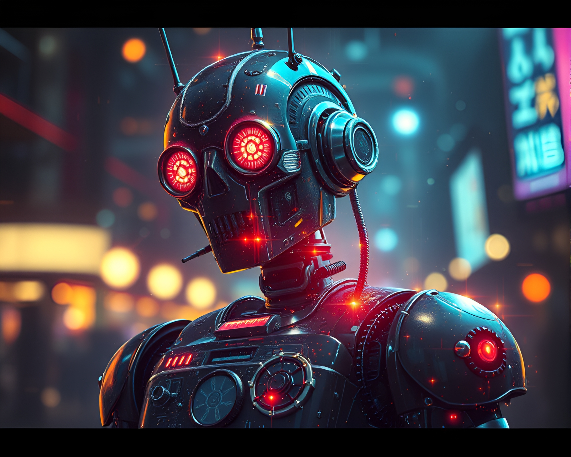 Steampunk Robot in Pixelated Light Leak Environment – free AI stock image