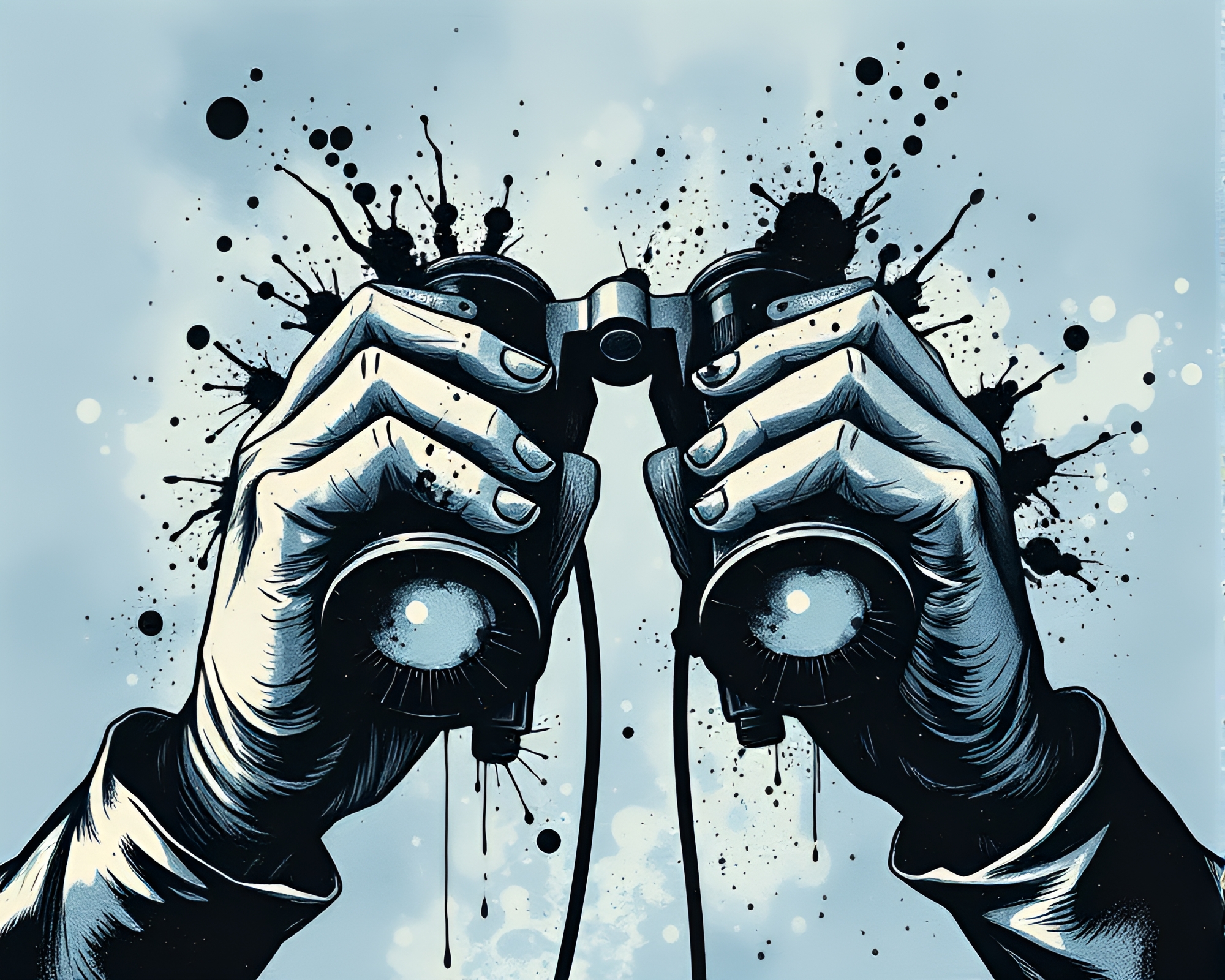 Mysterious Ink Splashes Through Graphic Binoculars – free AI stock image