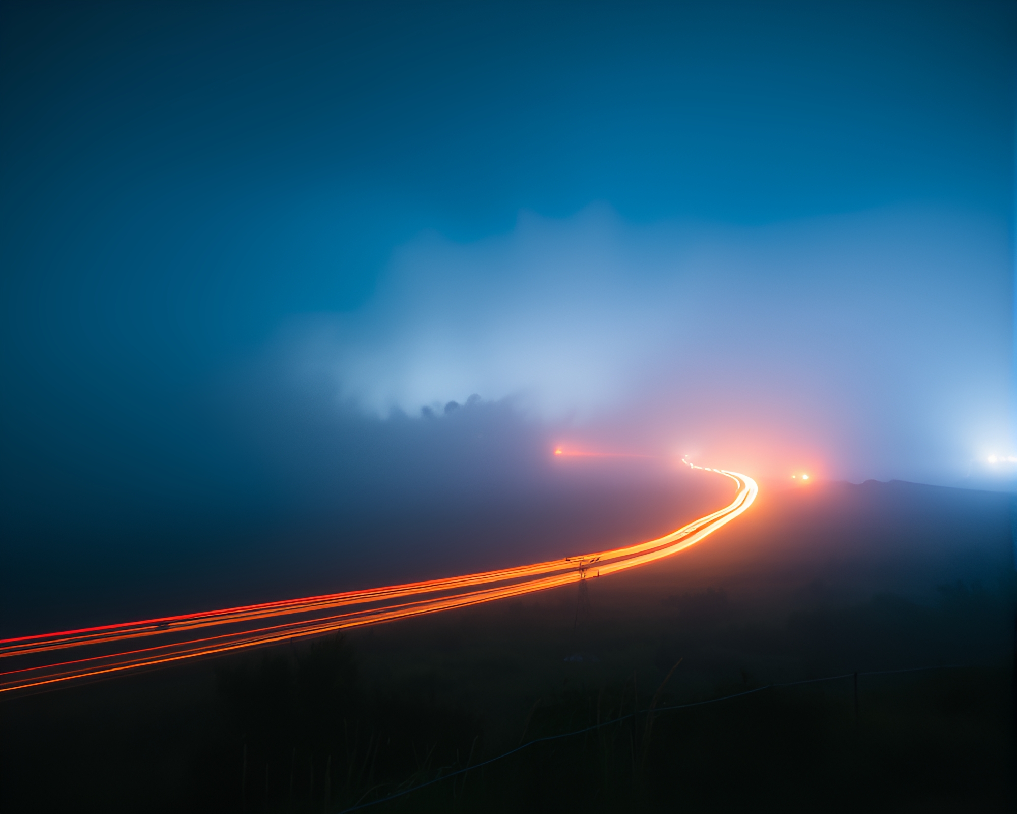 Time Dilation Field: Blue Hour Light Trails – free AI stock image