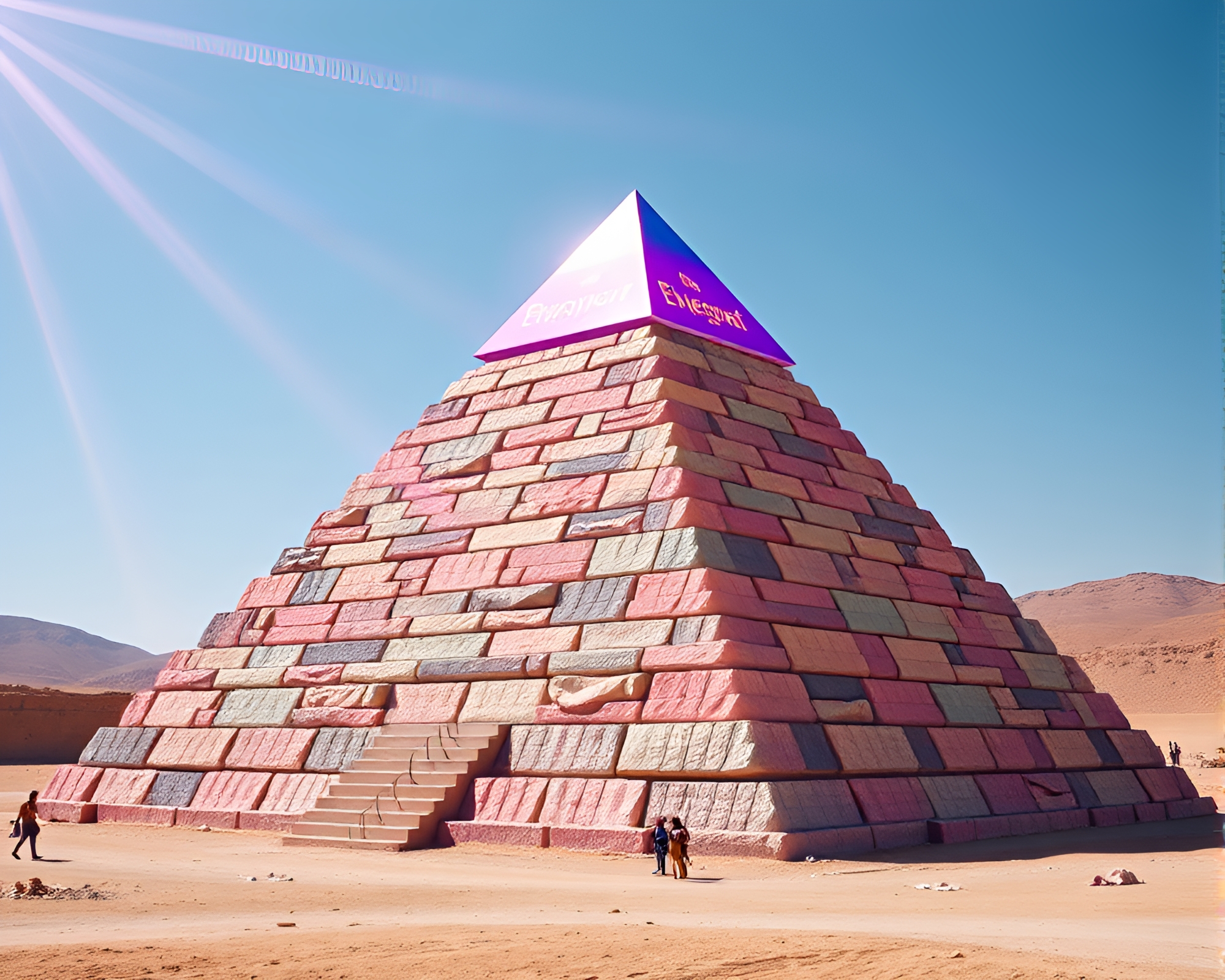 Vibrant Pyramid Oasis under Midday Sunlight Stereograph – free AI stock image