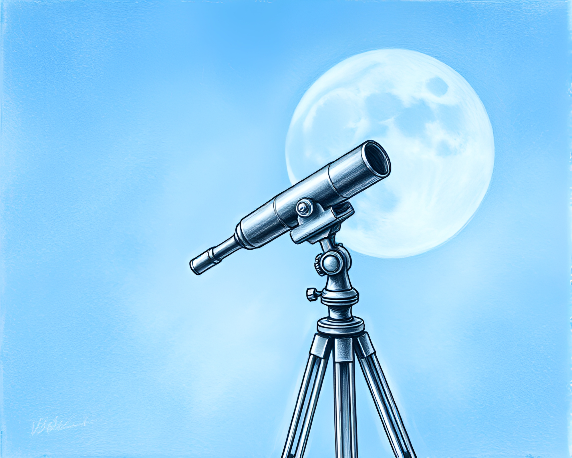 Ocean-Blue Telescope Crosshatching Fantasy – free AI stock image