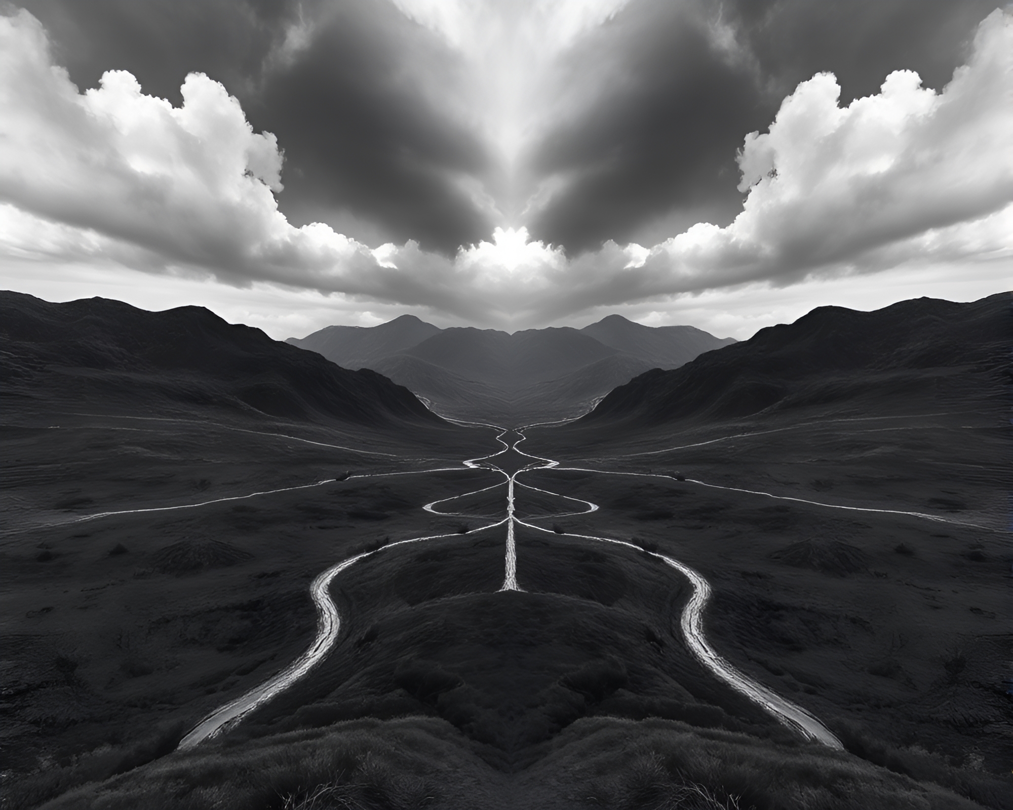 Symmetrical Valley of Necromantic Shades – free AI stock image
