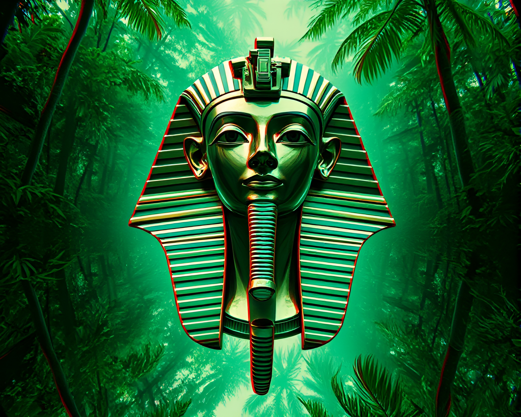 Pharaoh Mirror Shard Reflection in 3D Rainforest – free AI stock image
