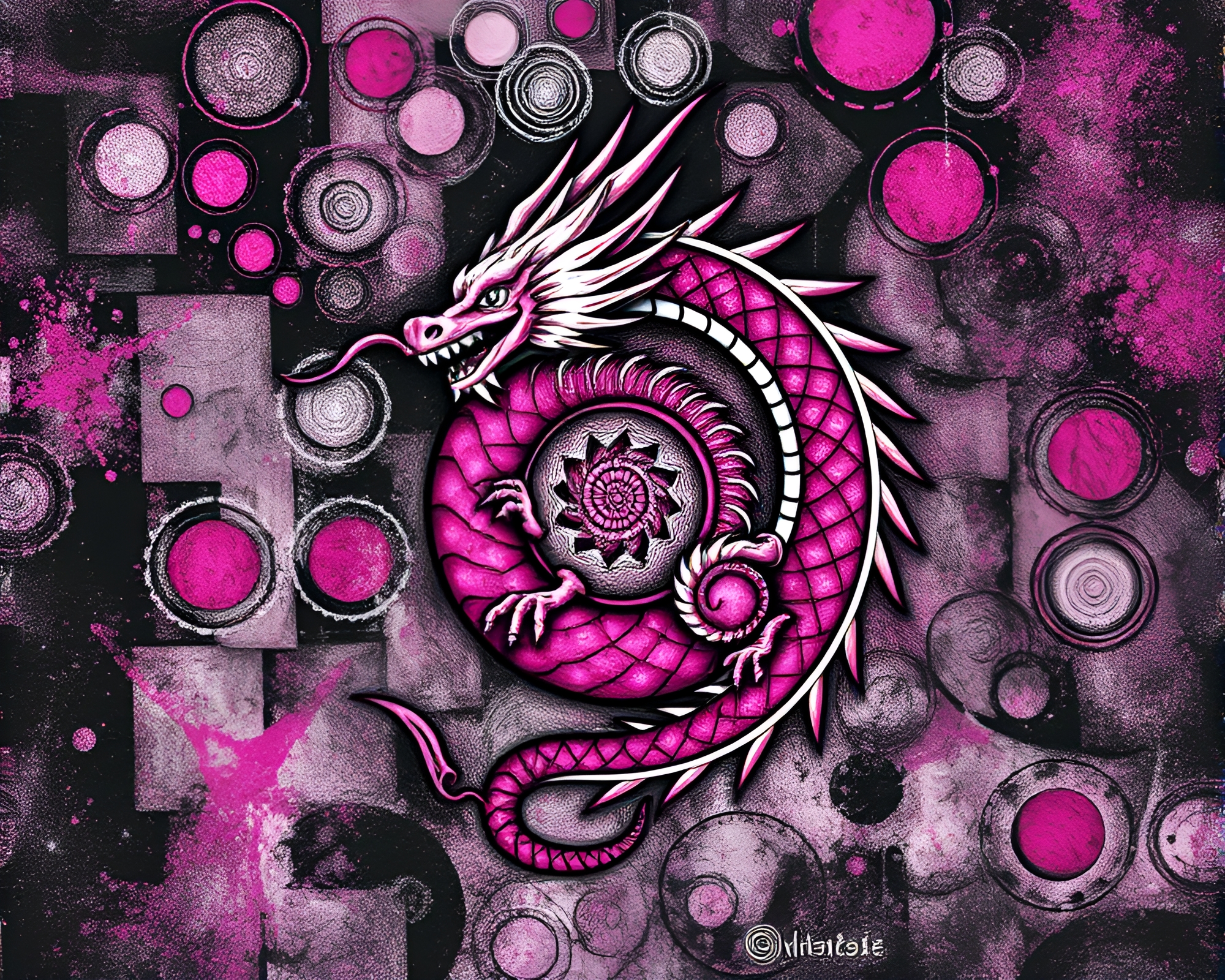 Celestial Dragon in Fibonacci Spiral Grisaille Artwork – free AI stock image