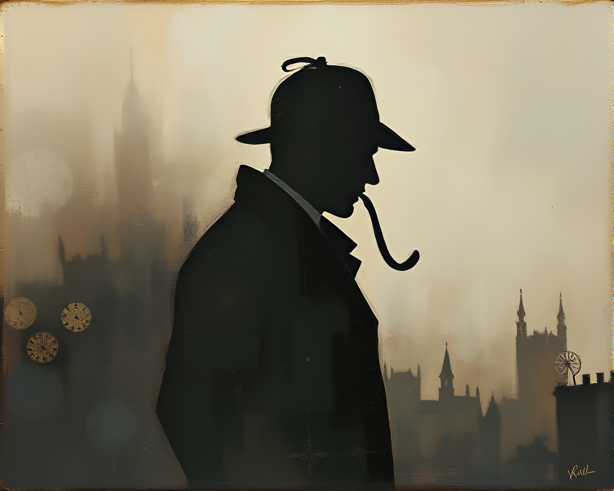 Mysterious Sherlock Holmes Silhouette in Pastel Oil Painting – free AI stock image