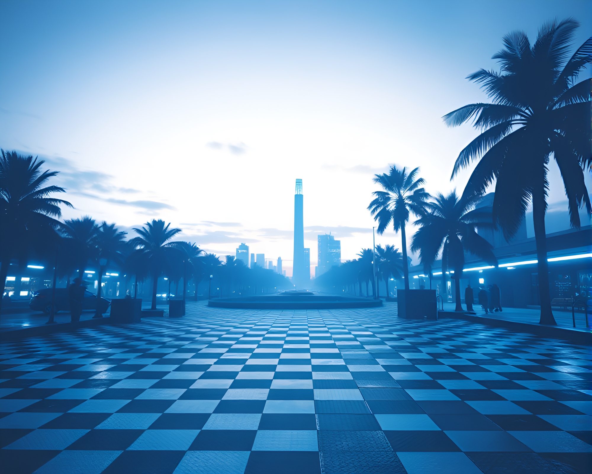Twilight Virtual Reality: Duotone Checkered Hub – free AI stock image