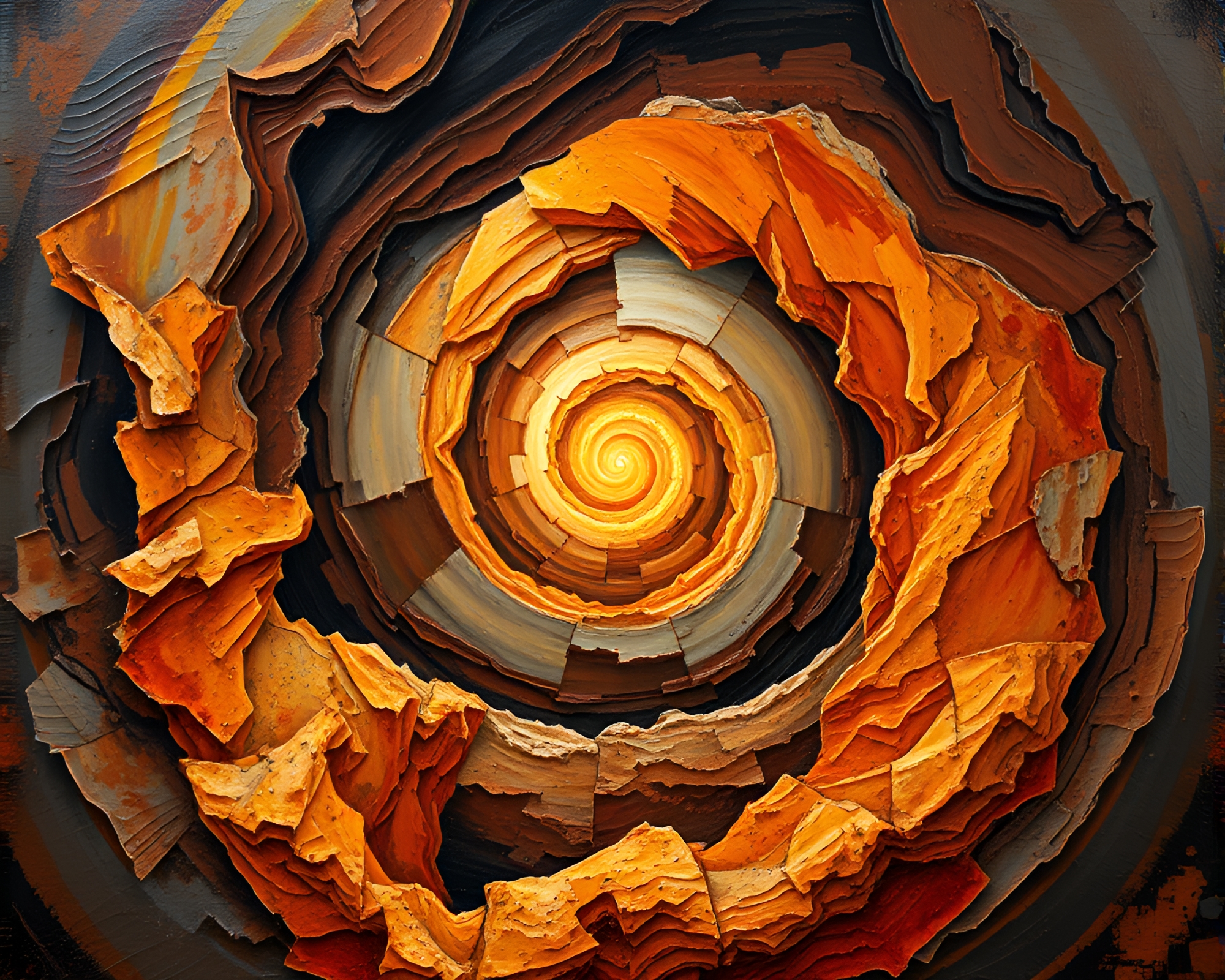 Fibonacci Canyon Glitch: Oil Painted Rusty Spiral – free AI stock image