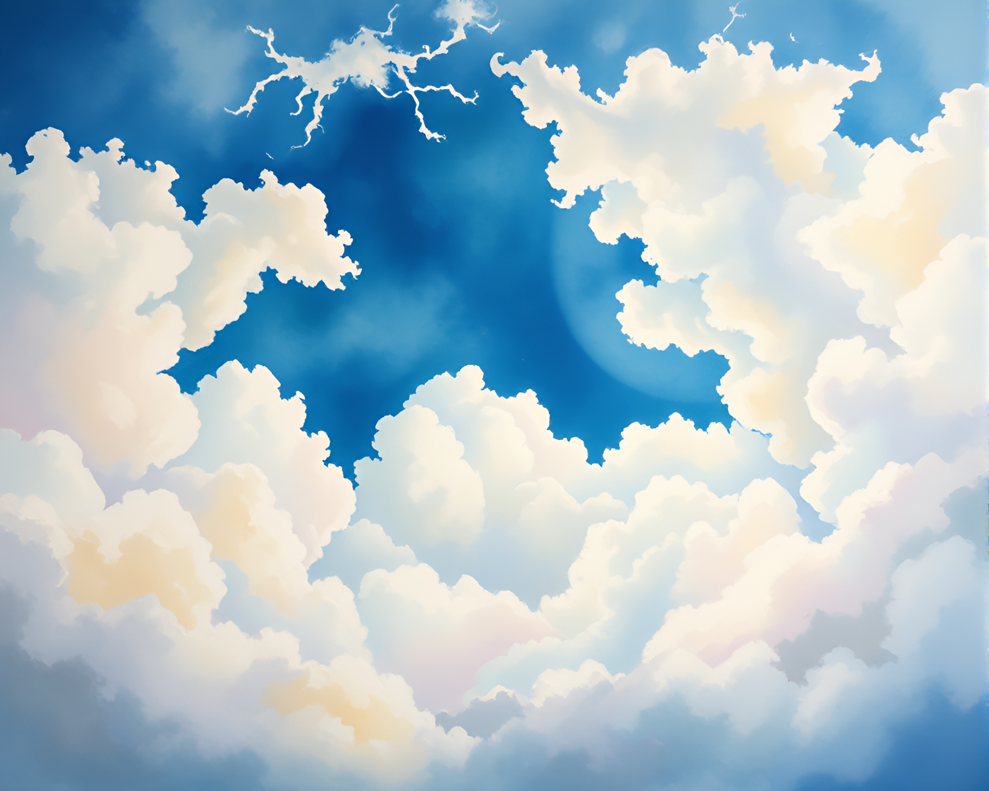 Gouache Magic Circle with Cloud Formations – free AI stock image