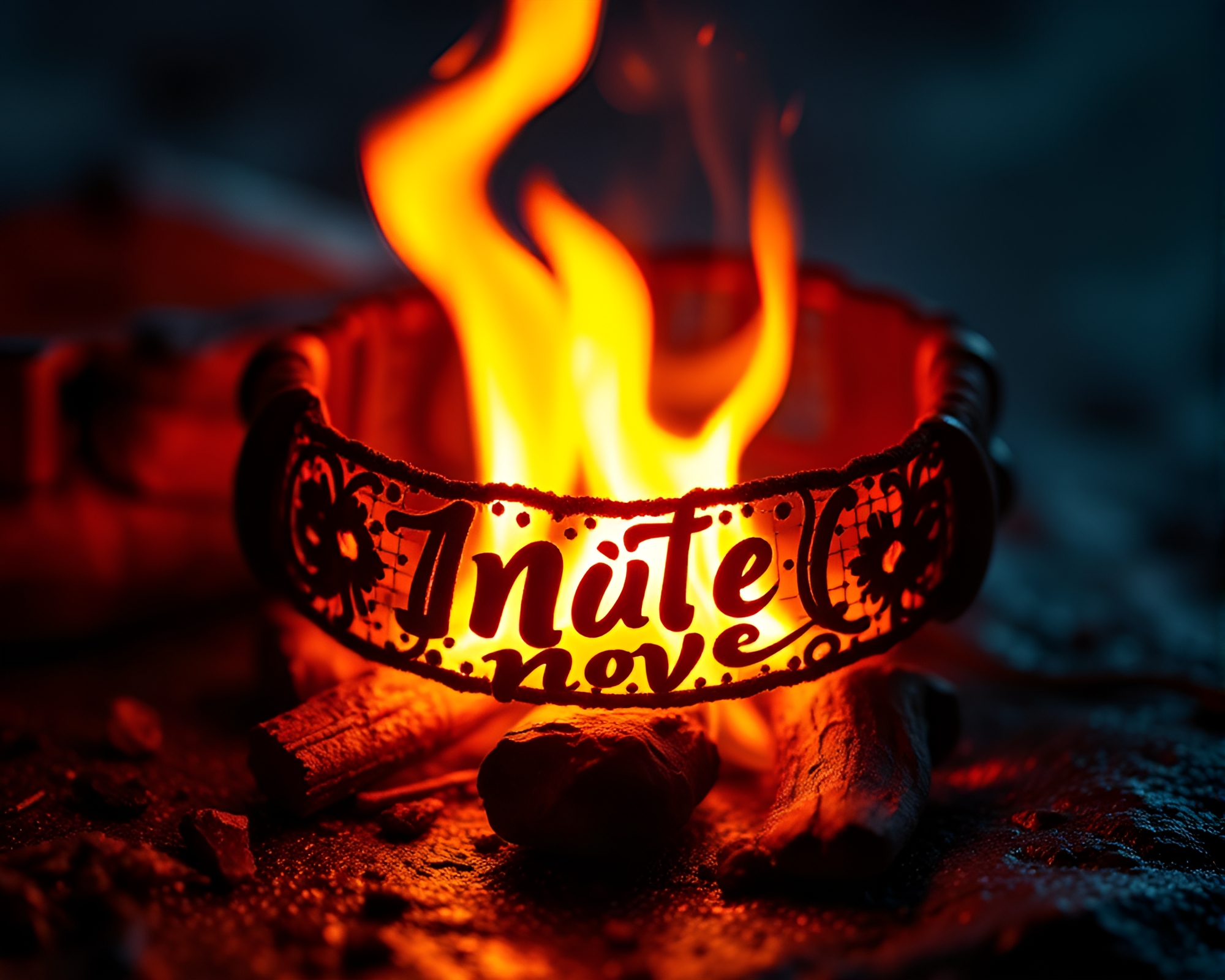 Digital Noise Calligraphy Bracelet Bonfire Warmth Composition – free AI stock image